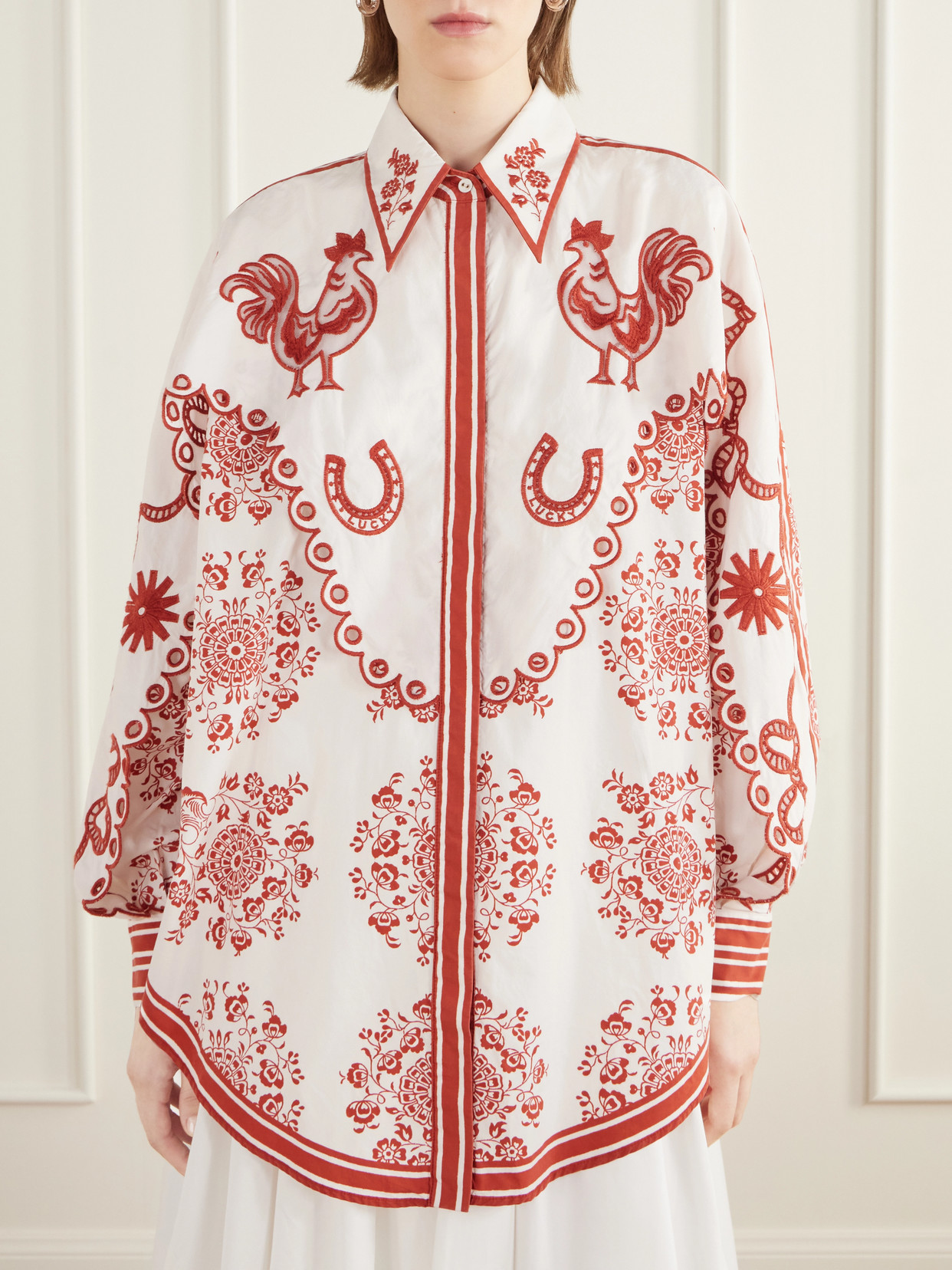 Alémais - Giddy Scalloped Embroidered Printed Cotton-Poplin Shirt