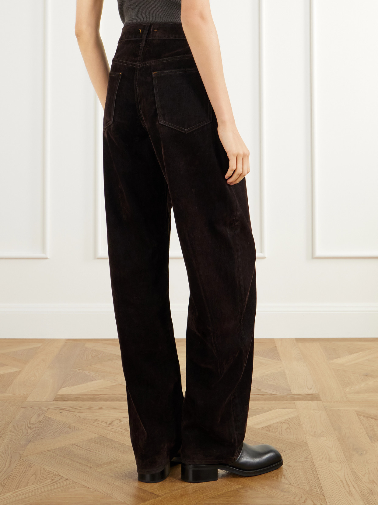 Rider Cotton-Blend Velvet Low-Rise Wide- Leg