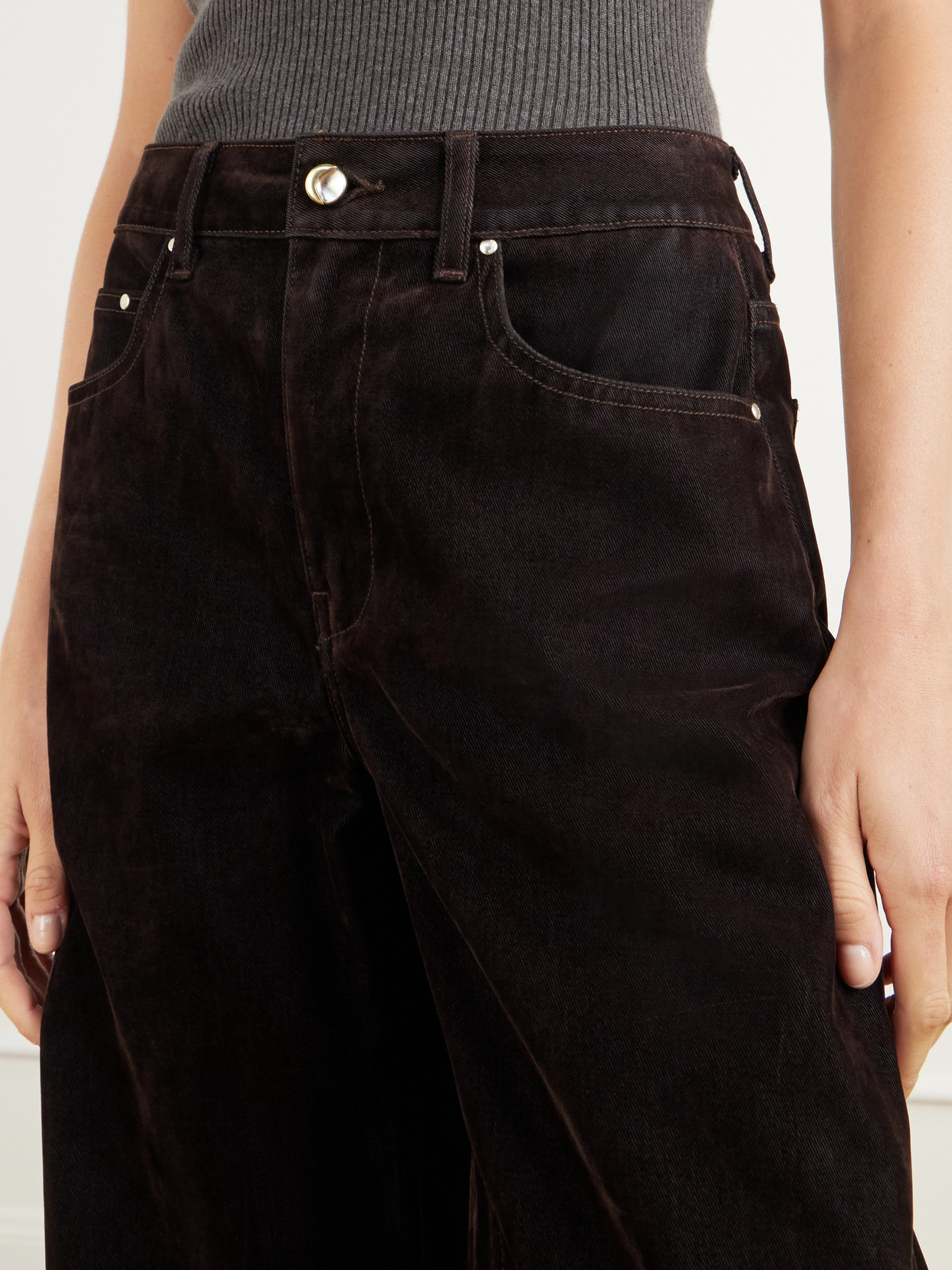 Rider Cotton-Blend Velvet Low-Rise Wide- Leg