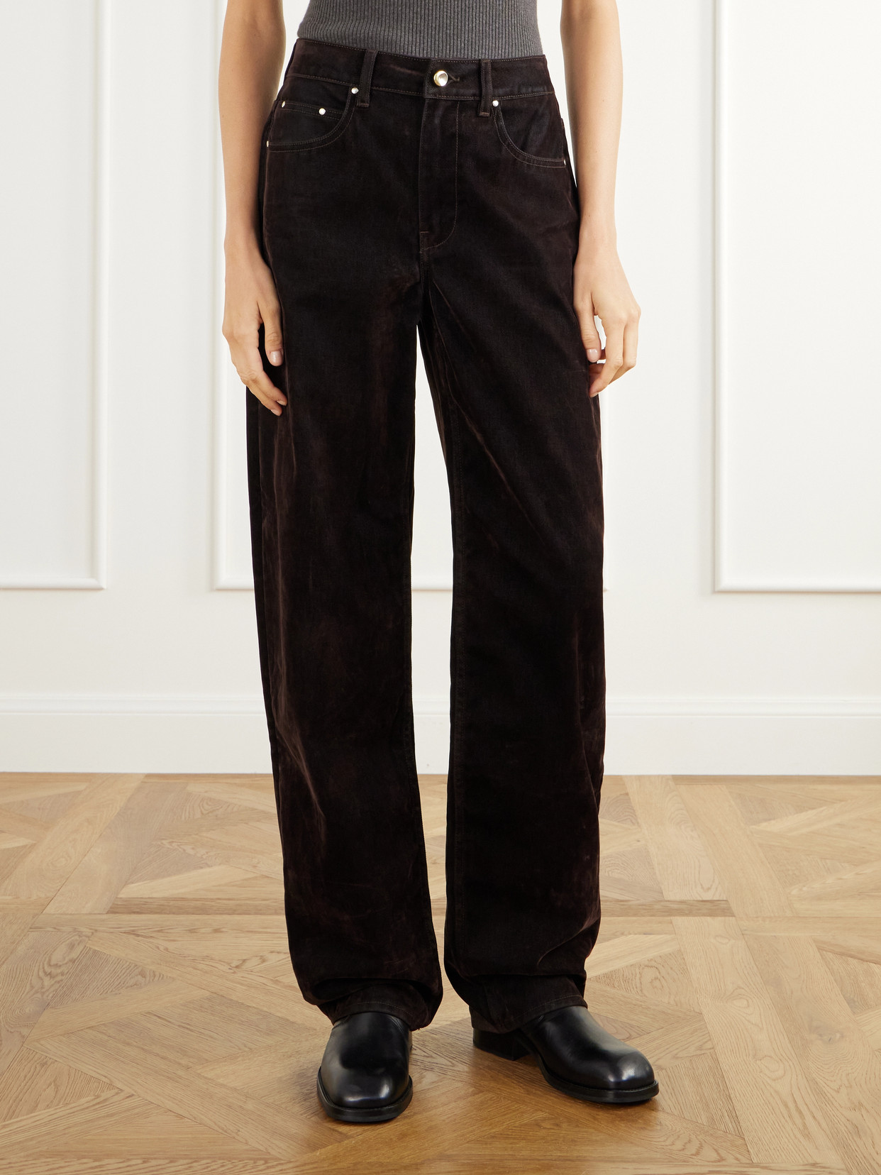 Rider Cotton-Blend Velvet Low-Rise Wide- Leg