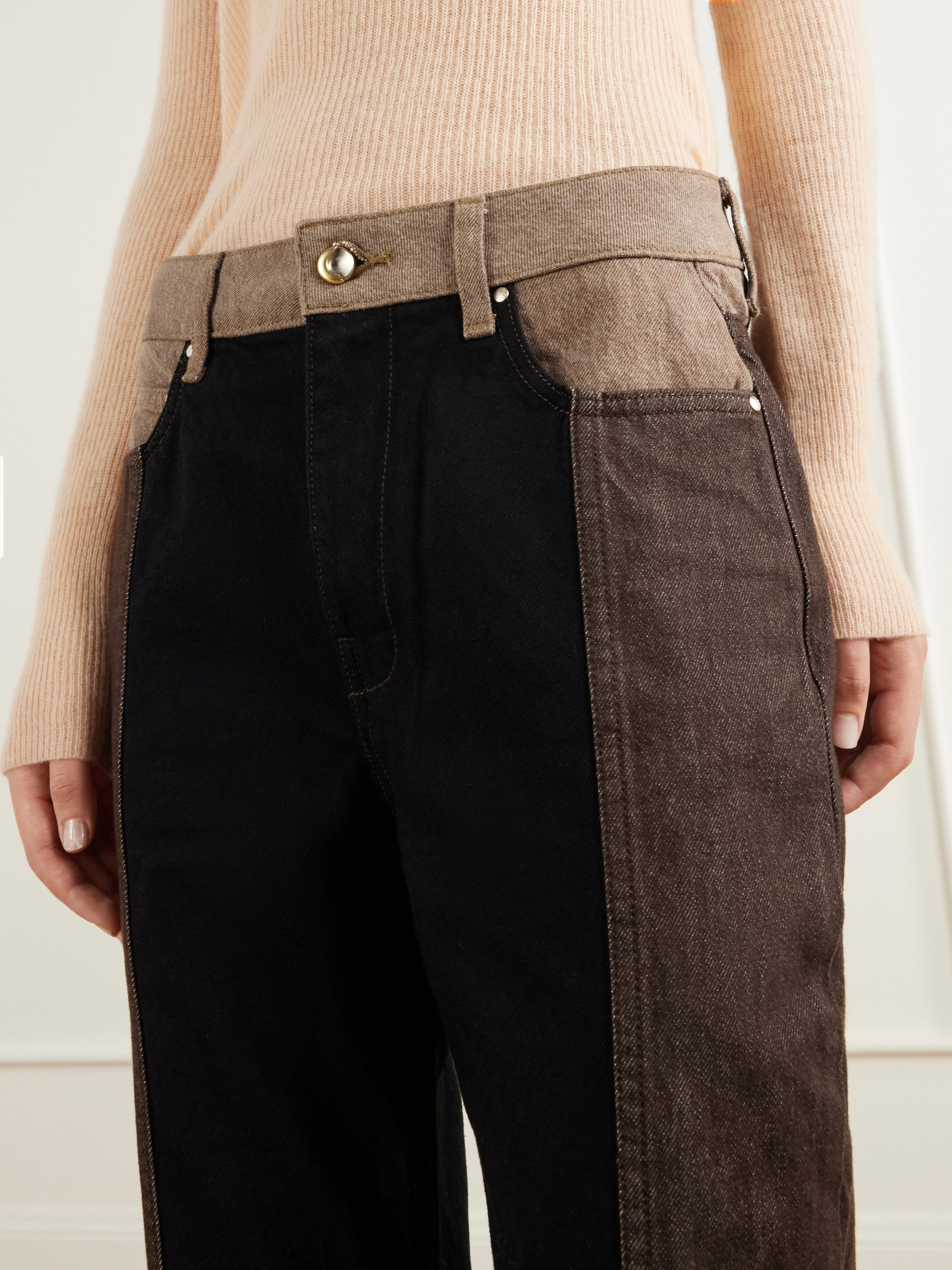 OSSOU Jane paneled high-rise straight-leg jeans