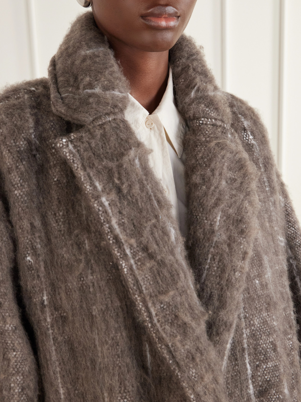 The Cropped Blanket Striped Brushed Woven Coat