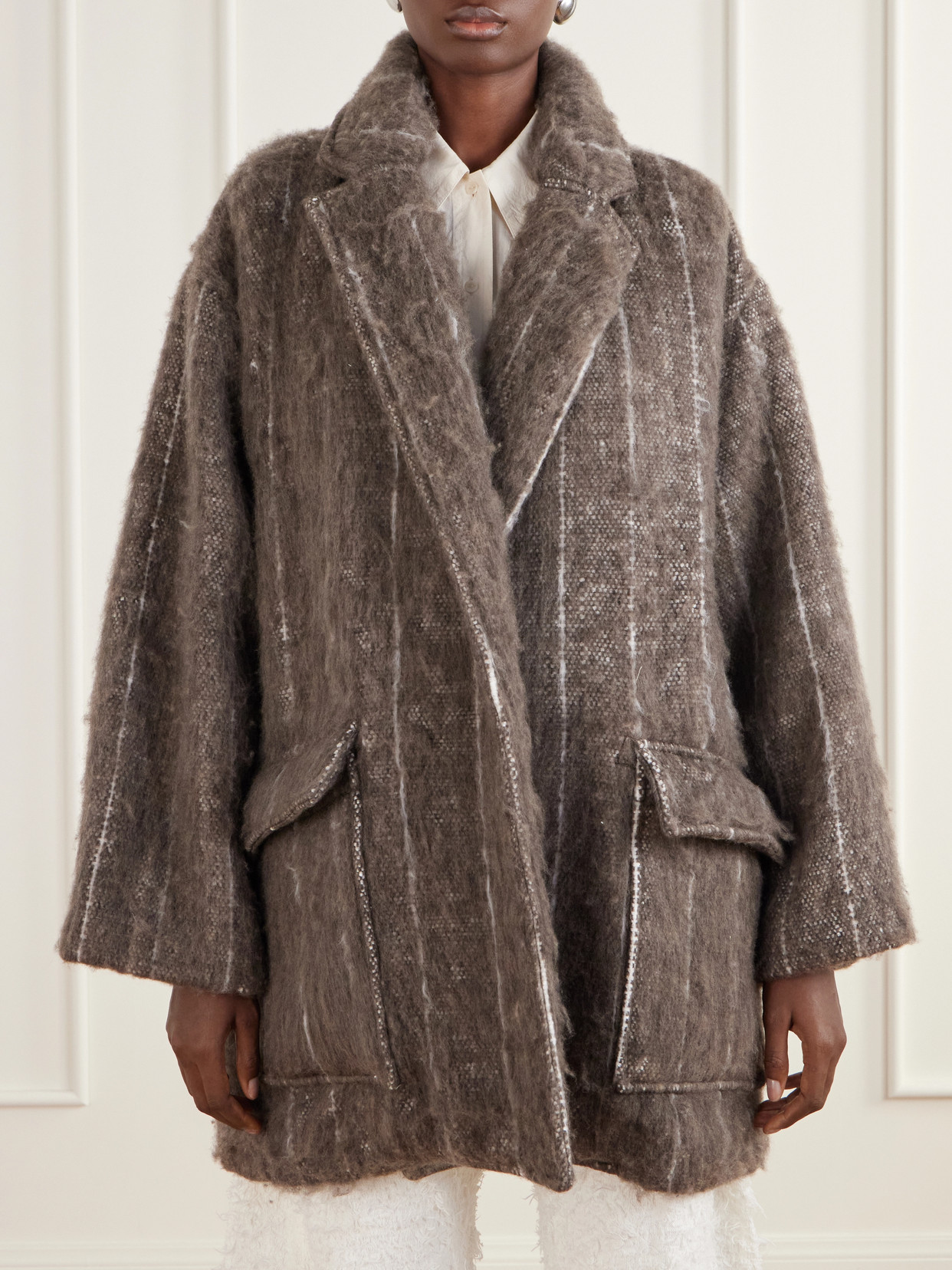 The Cropped Blanket Striped Brushed Woven Coat