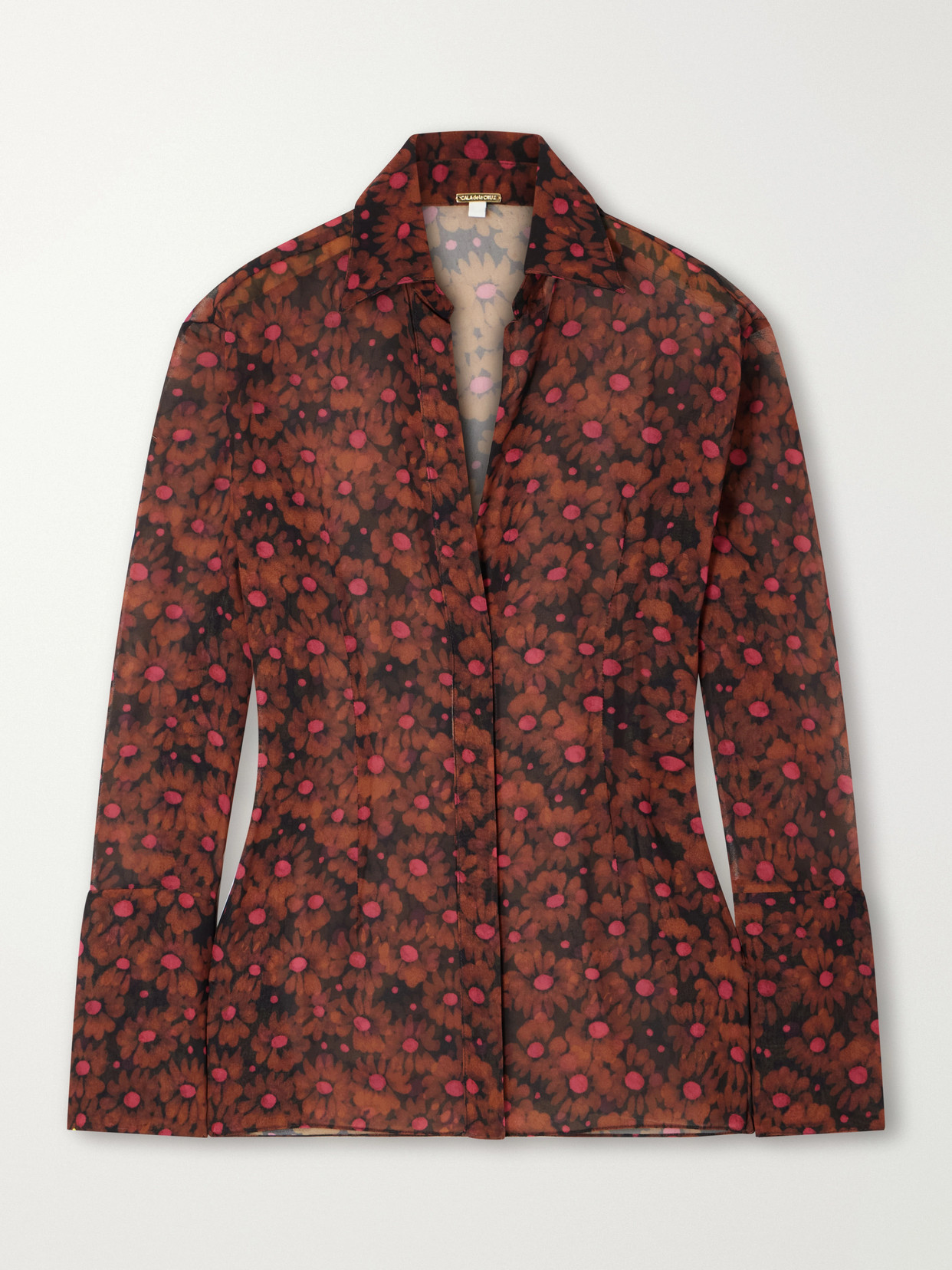 Cala De La Cruz Floral-print Chiffon Shirt In Brown