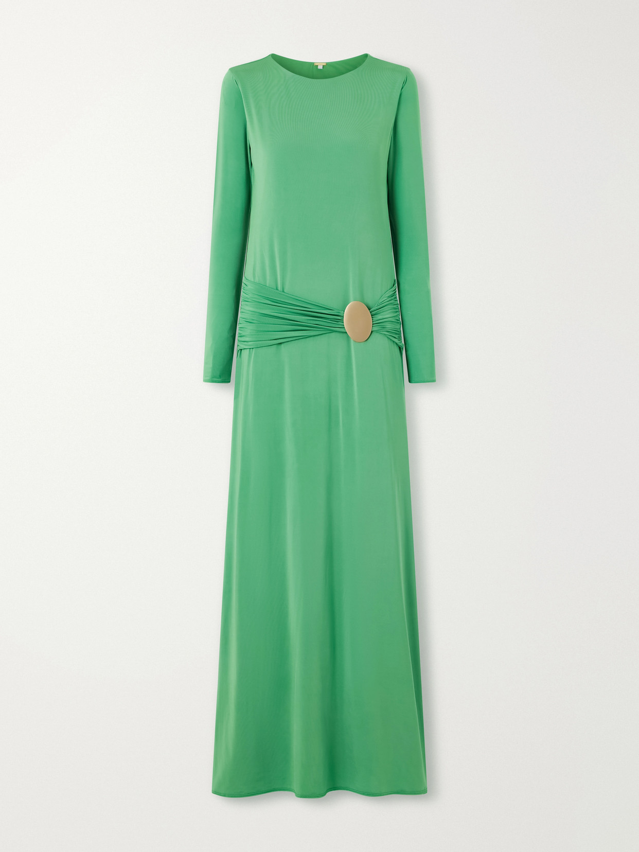 Cala De La Cruz Embellished Gathered Stretch-jersey Maxi Dress In Green