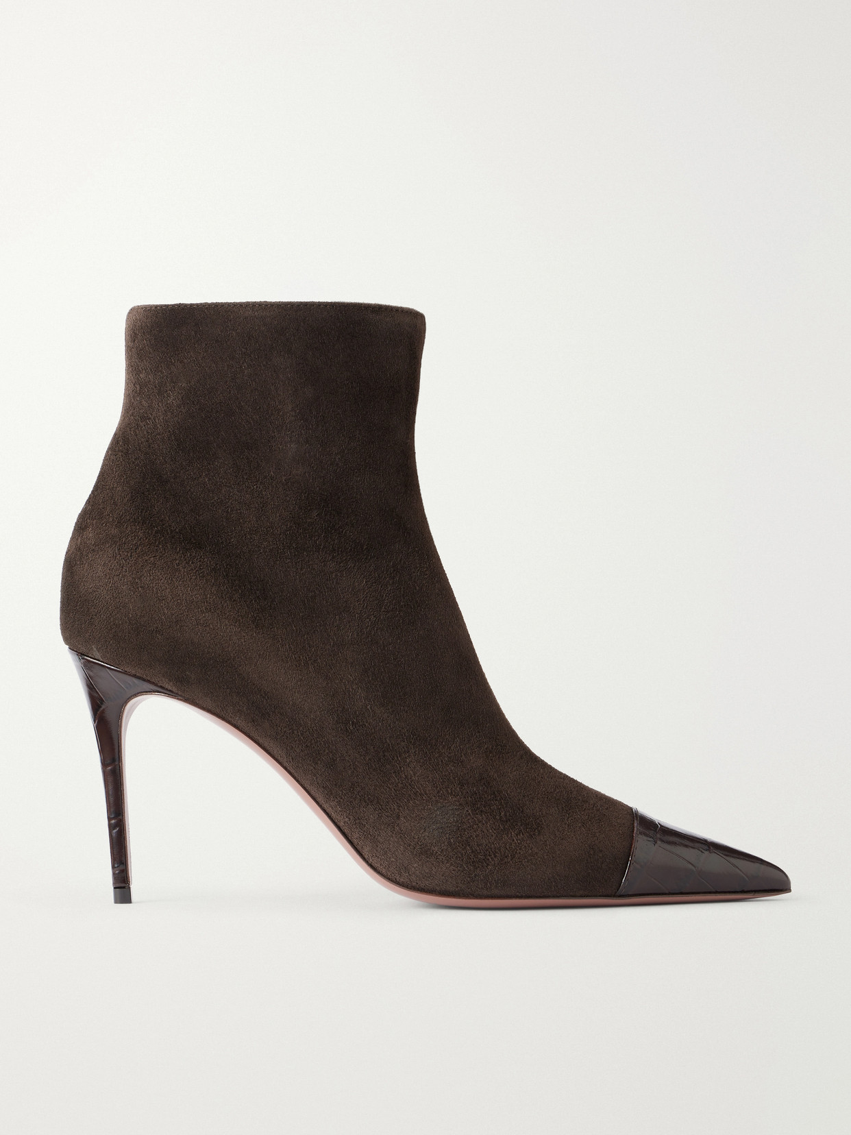 Paris Texas Vera 85 Croc-effect Leather-trimmed Suede Ankle Boots In Brown