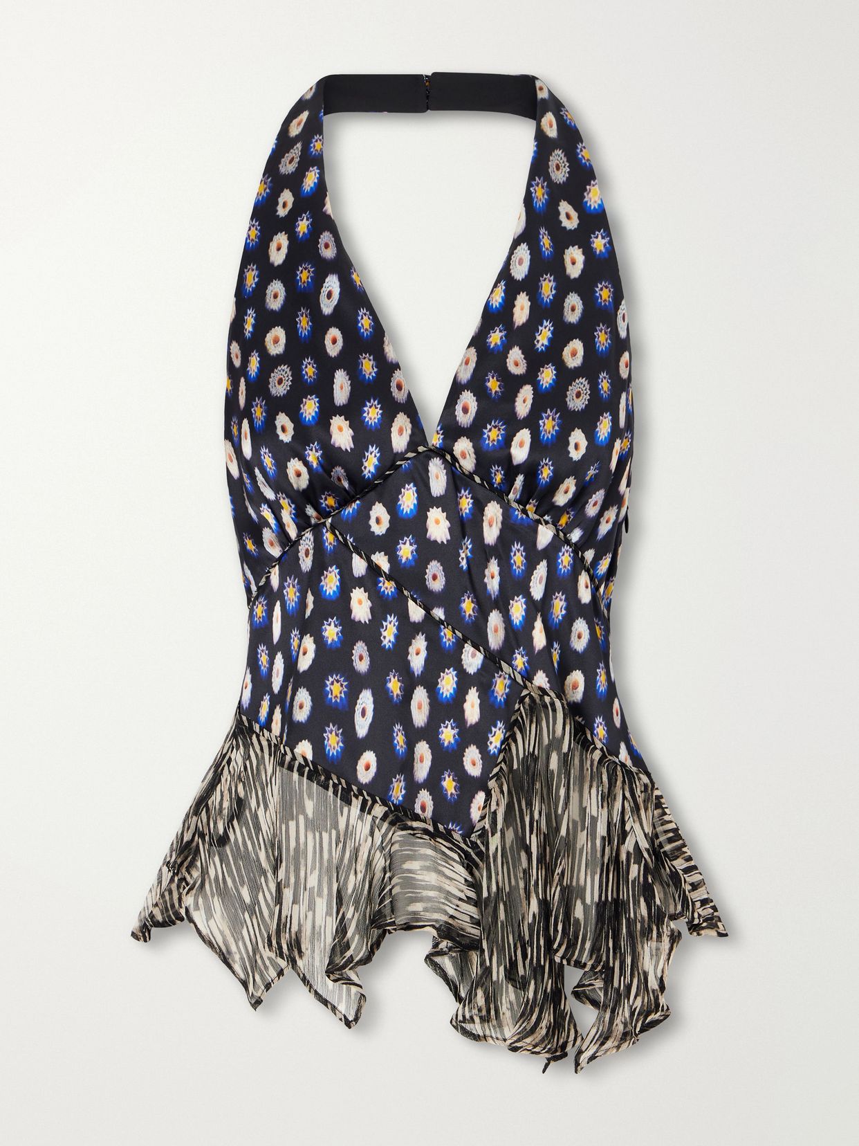maeva ruffled printed silk blend voile top