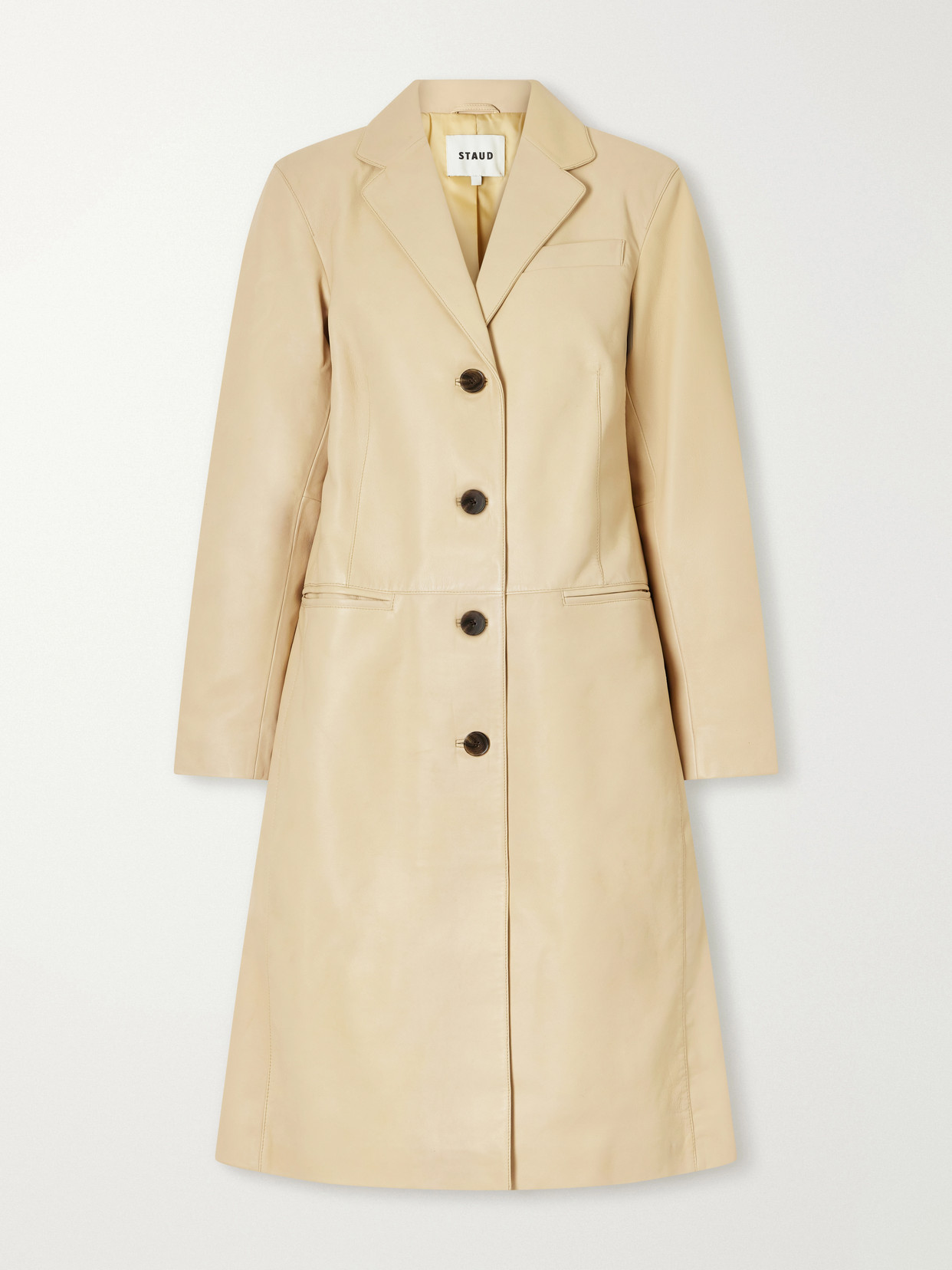 Staud Wyatt Leather Coat In Neutrals