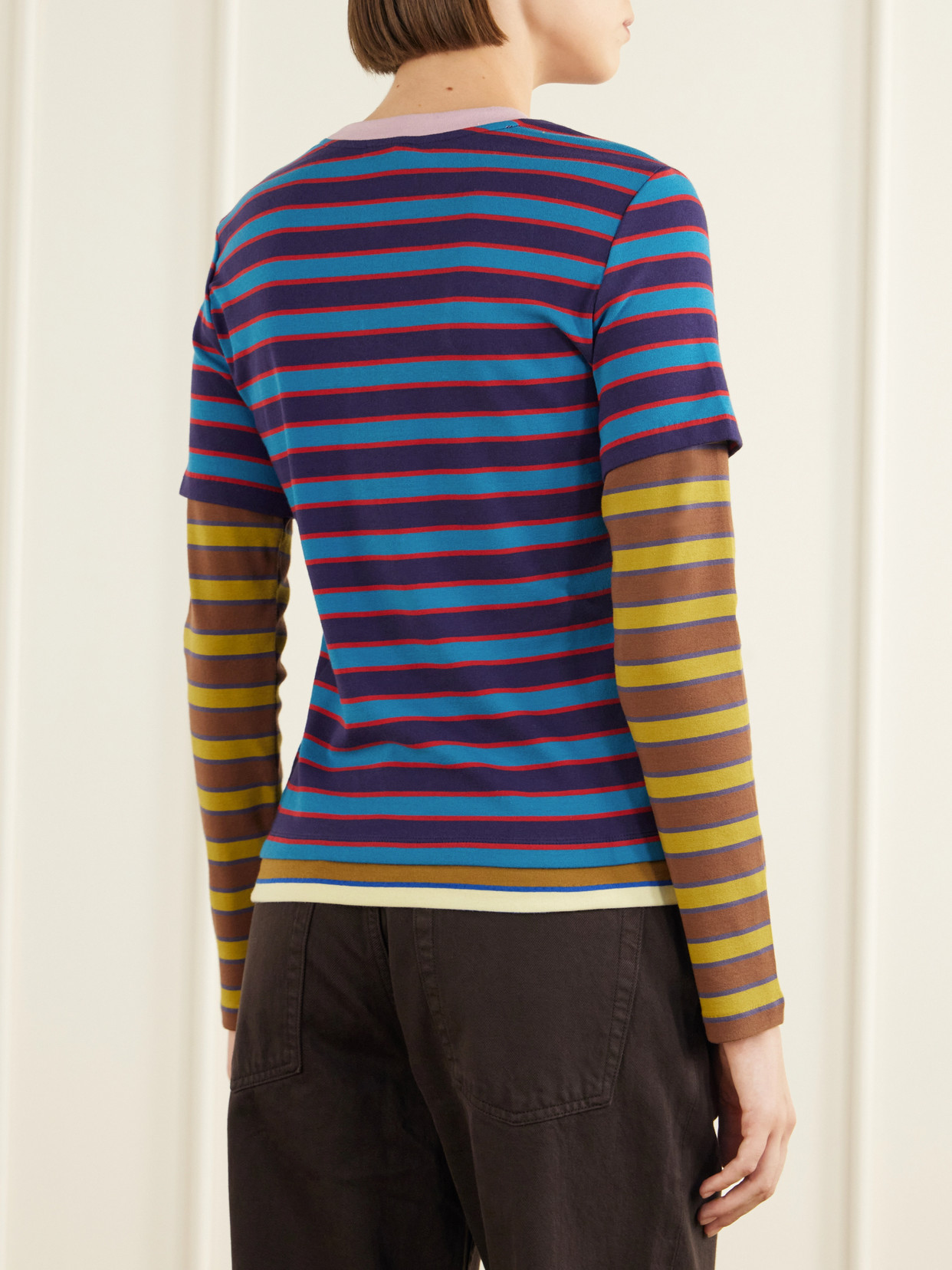 Staud Dillon Layered Striped Stretch Cotton-jersey T-shirt In Multi