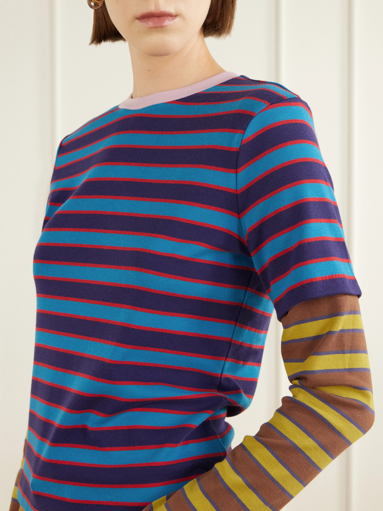 Staud Dillon Layered Striped Stretch Cotton-jersey T-shirt In Multi