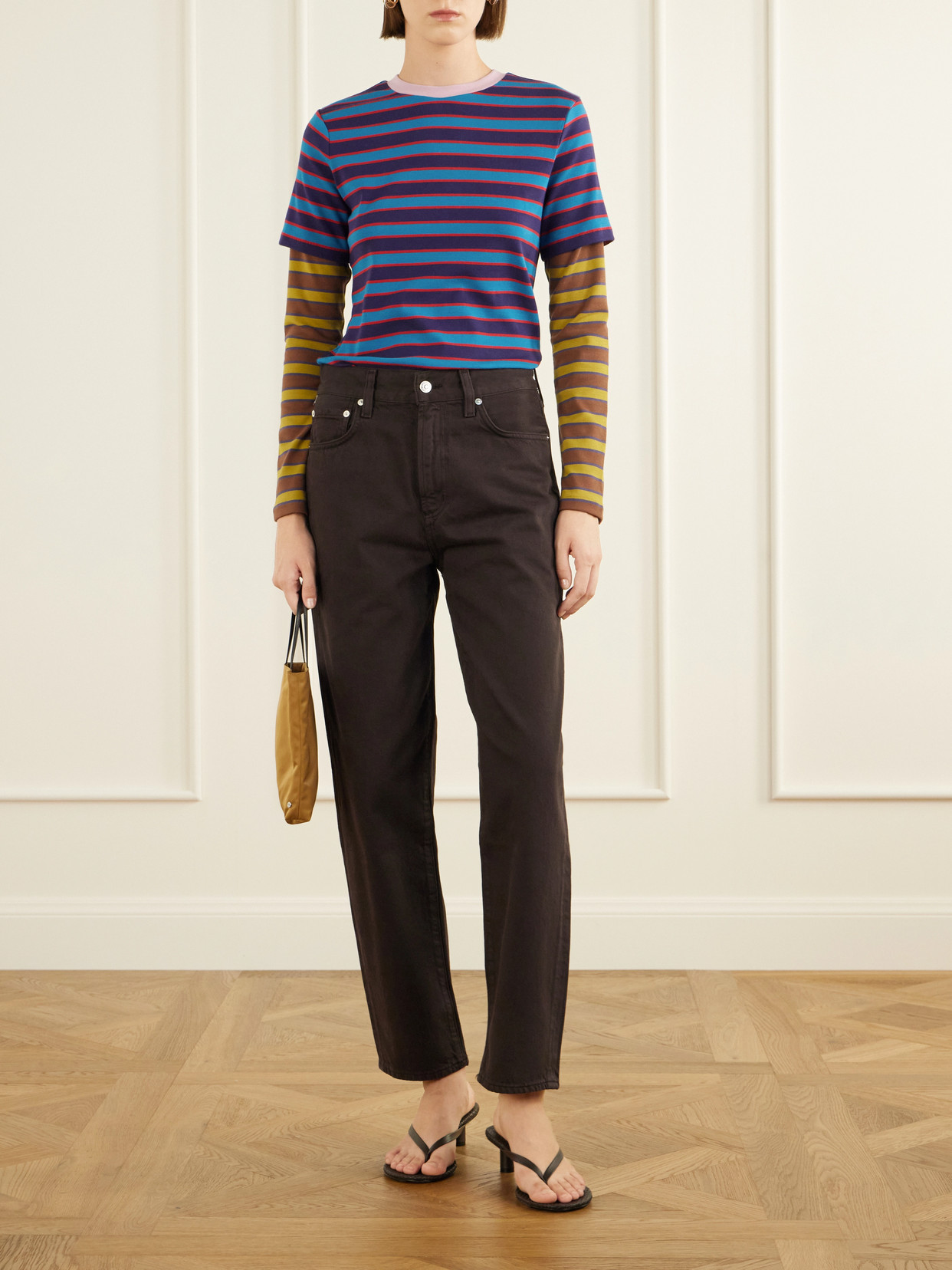 Staud Dillon Layered Striped Stretch Cotton-jersey T-shirt In Multi