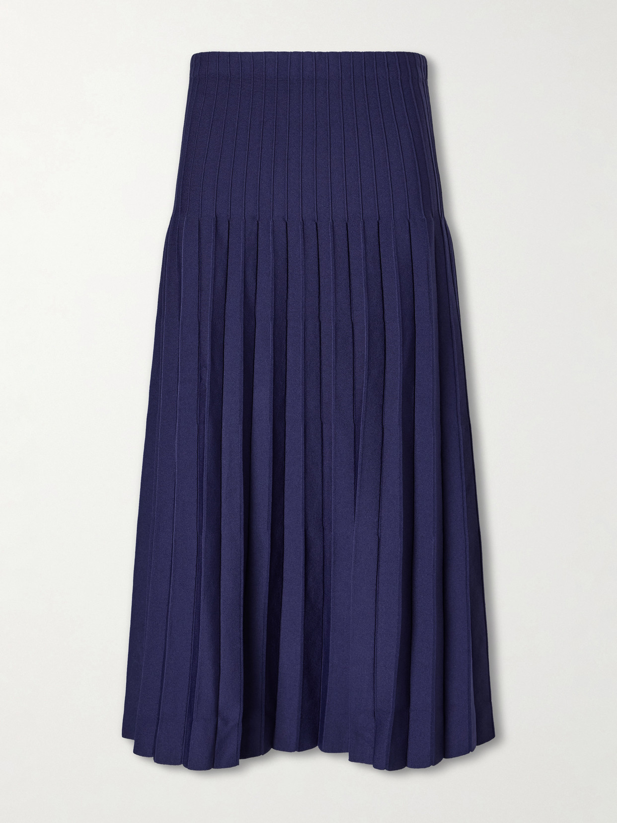 STAUD - Lena Pleated Knitted Midi Skirt - Blue