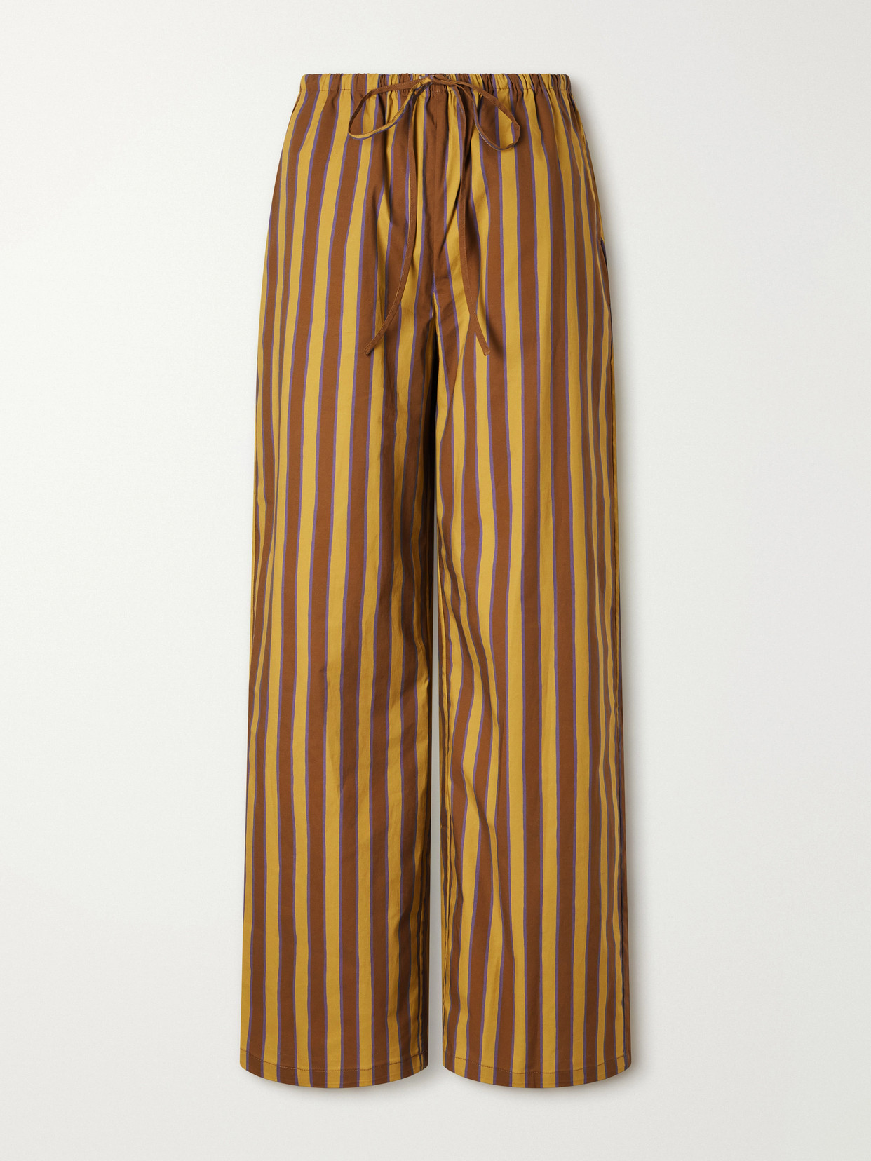 STAUD - Mateo Striped Stretch Cotton-gabardine Mid-rise Wide-leg Pants - Brown
