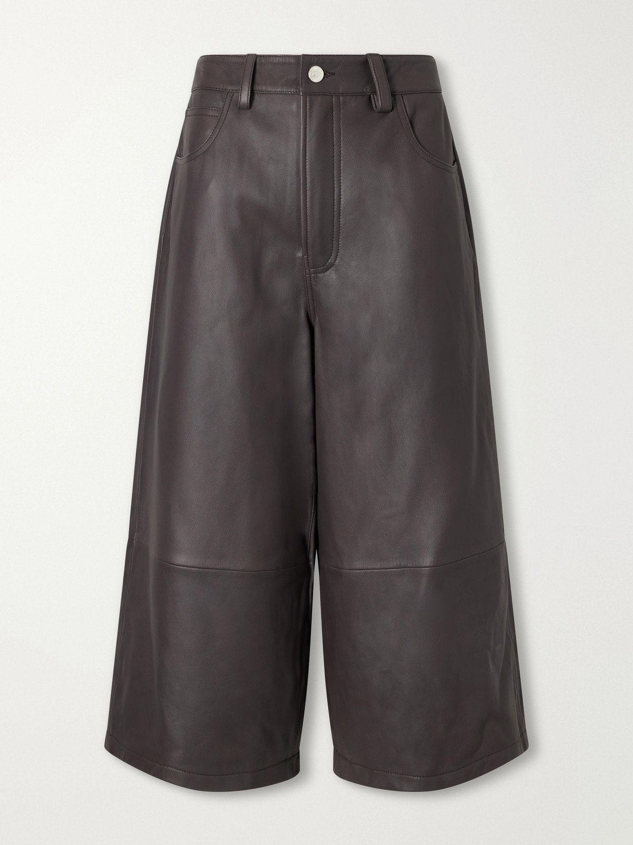 Staud Hunter Cropped Leather Wide-leg Pants In Brown