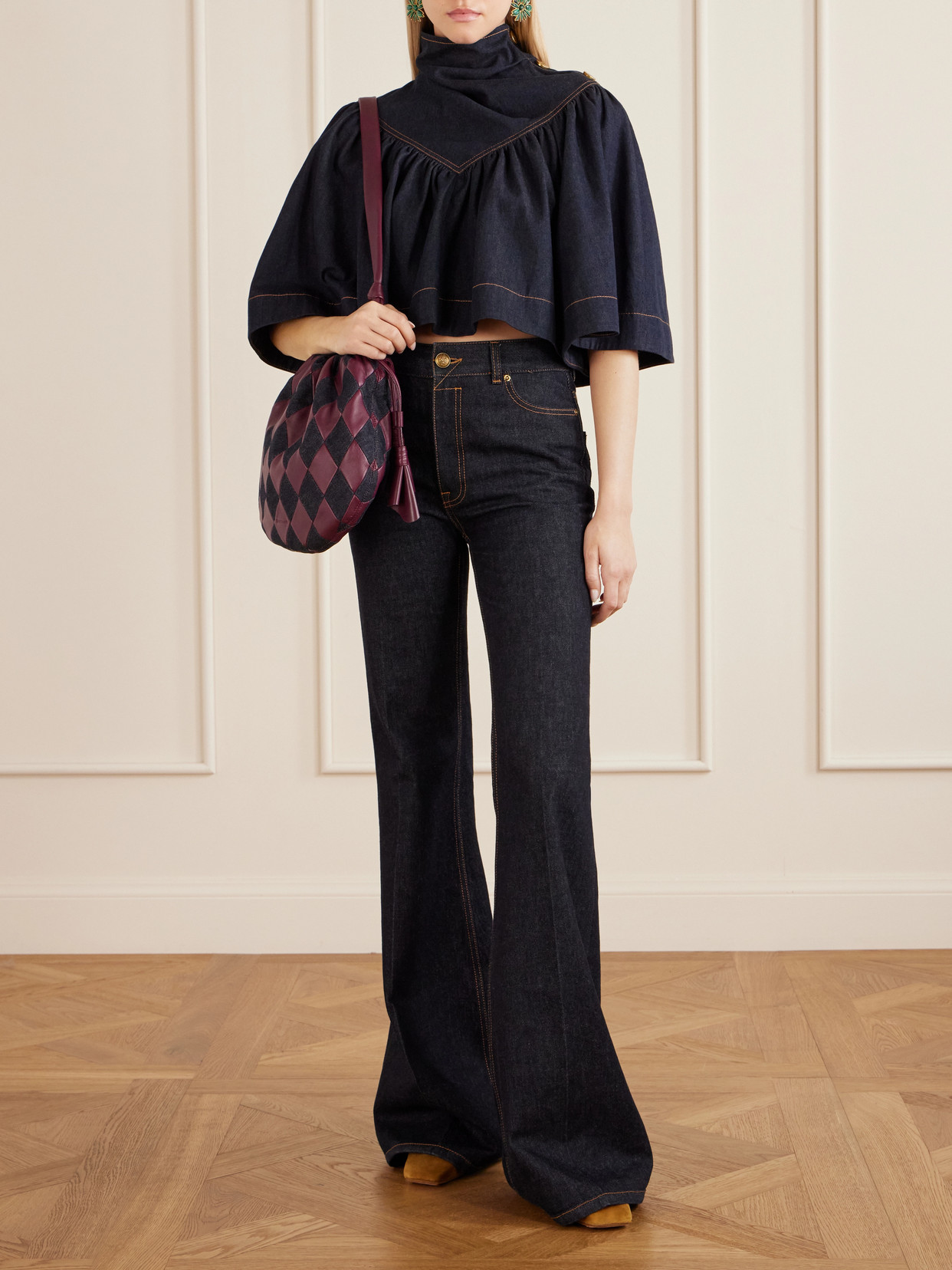 Cloud 91 Leather And Denim Shoulder Bag