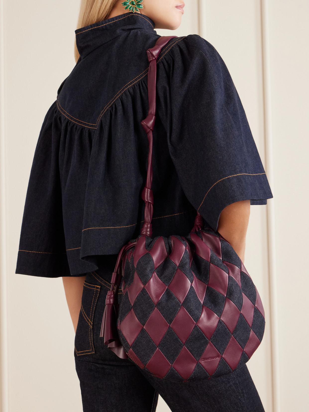 Cloud 91 Leather And Denim Shoulder Bag