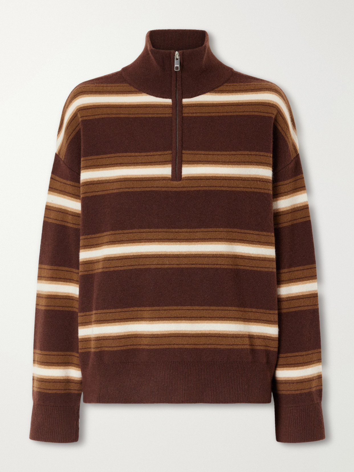 Staud Hudson Striped Cashmere Turtleneck Sweater In Brown