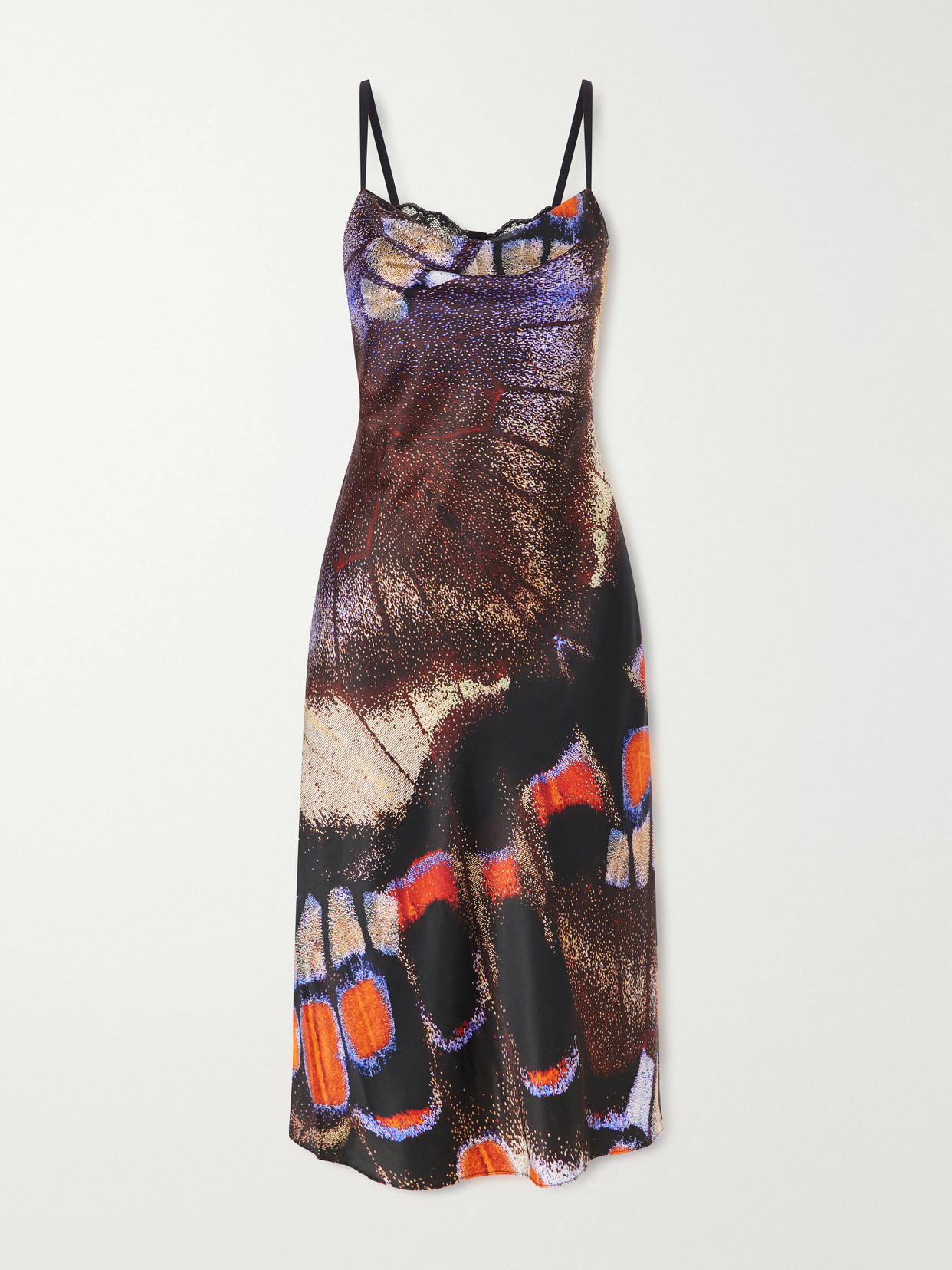 Staud Evangeline Printed Silk-blend Satin Midi Dress In Multi