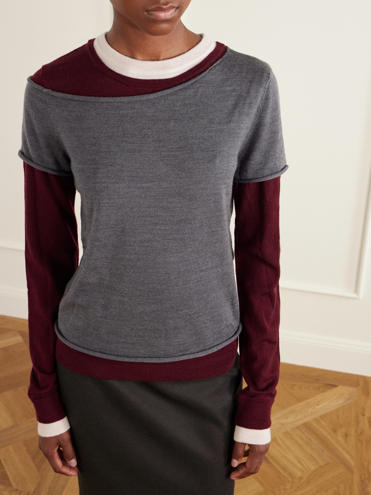 Staud Sera Layered Wool-blend Sweater In Multi