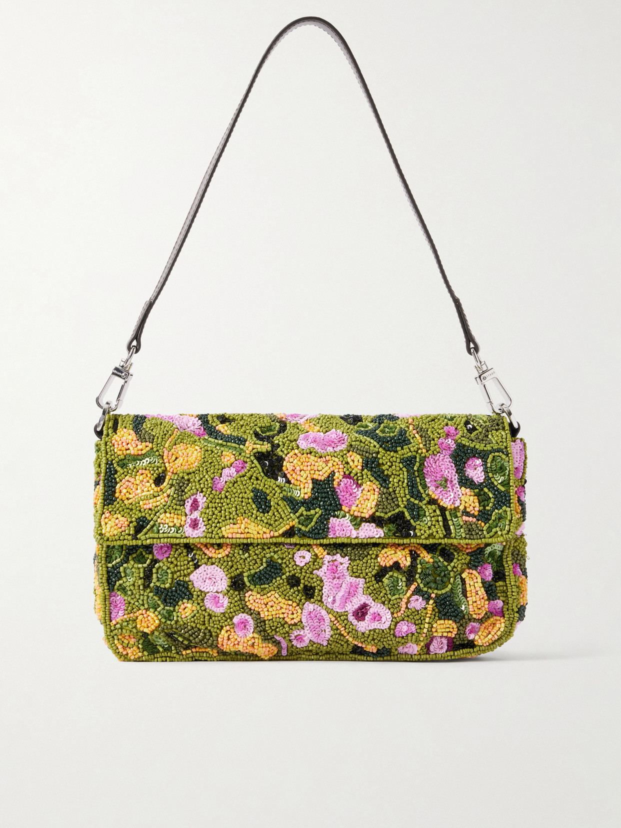 Staud Timmy Bead And Sequin-embellished Shoulder Bag In Green