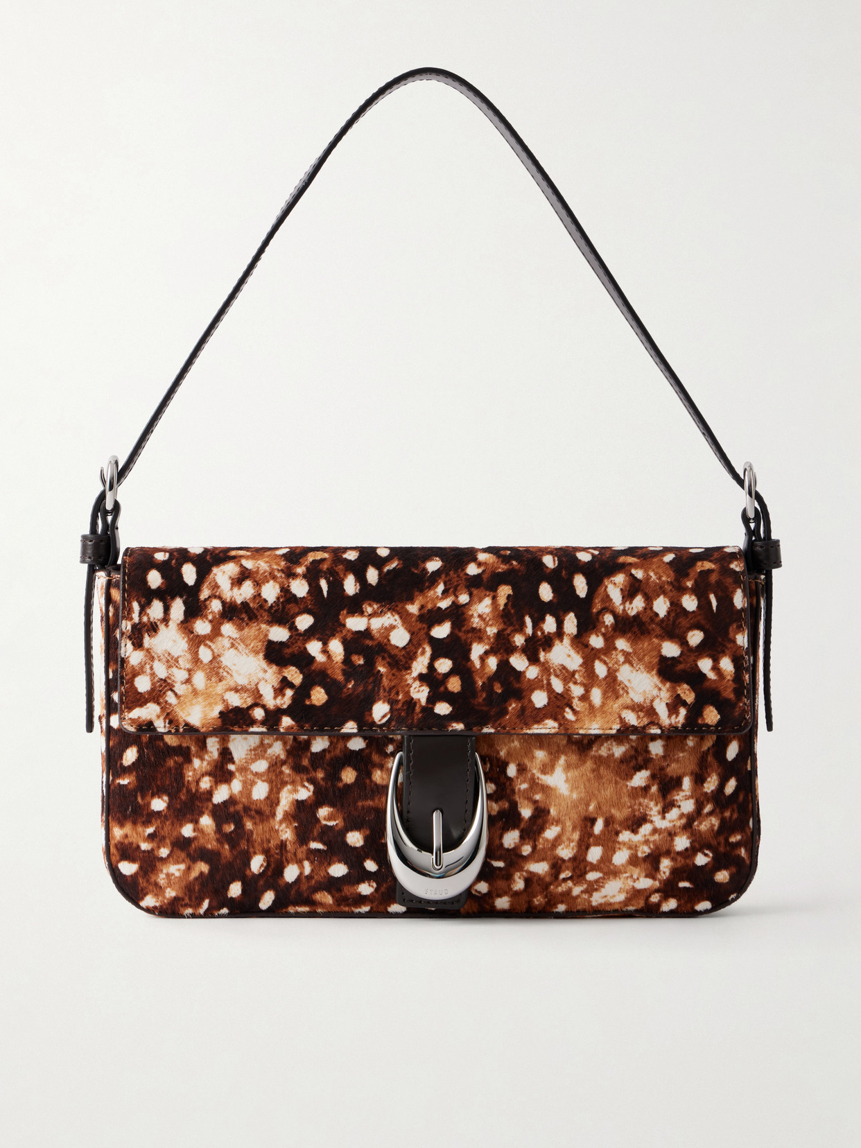 Staud Harlow Animal-printed Calf Hair Shoulder Bag In Brown