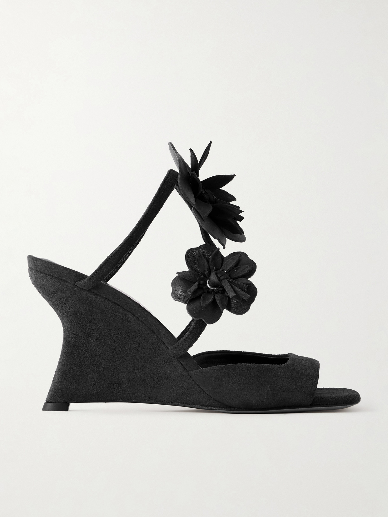 Zimmermann Belara Embellished Leather-trimmed Suede Wedge Mules In Black
