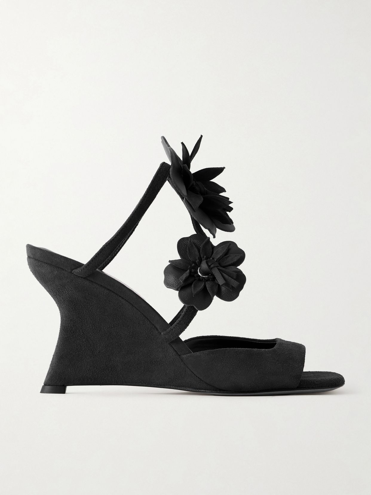 belara embellished leather trimmed suede wedge mules