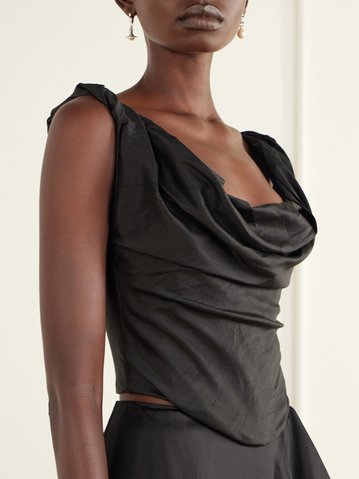 Olivia Draped Silk-Dupioni Top
