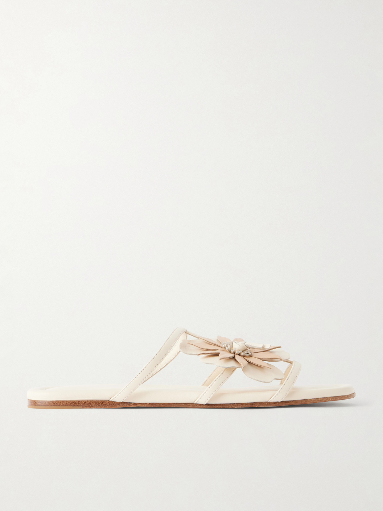 Zimmermann Belara Floral-appliquéd Leather Sandals In Neutrals