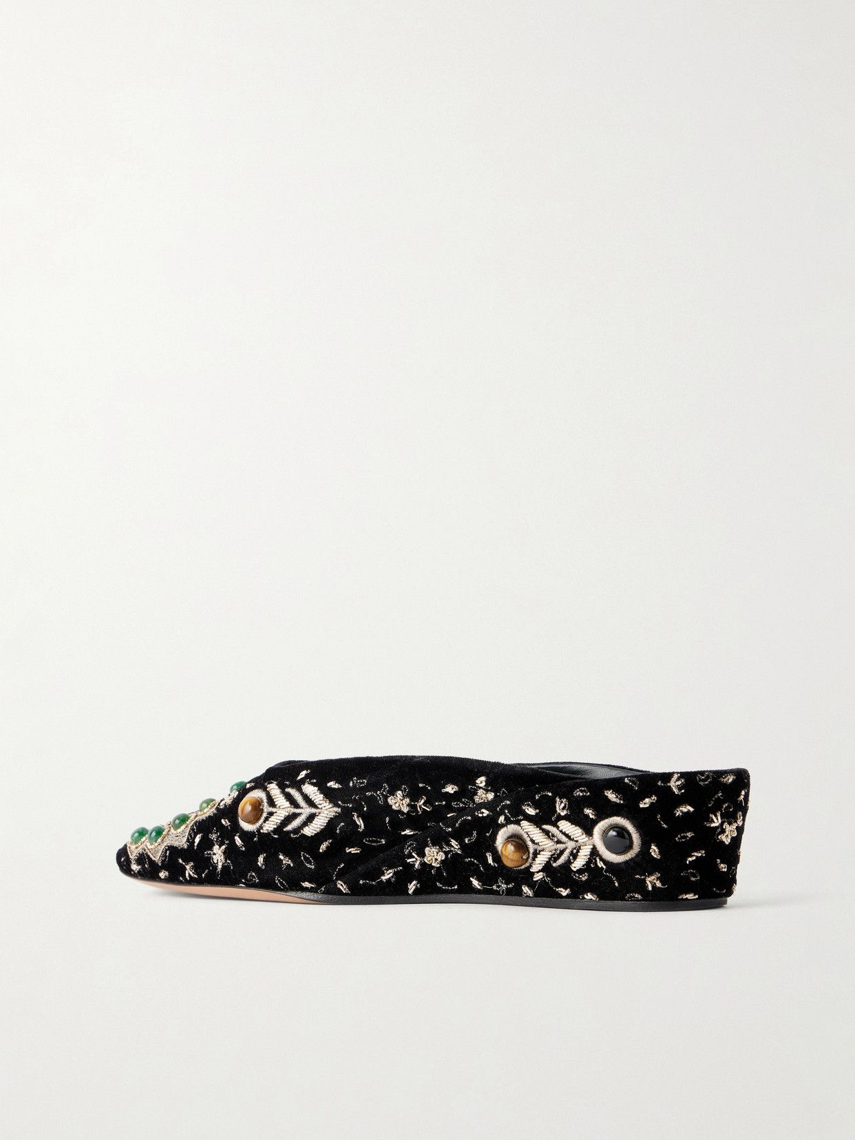 Atelier Embellished Embroidered Velvet Mules
