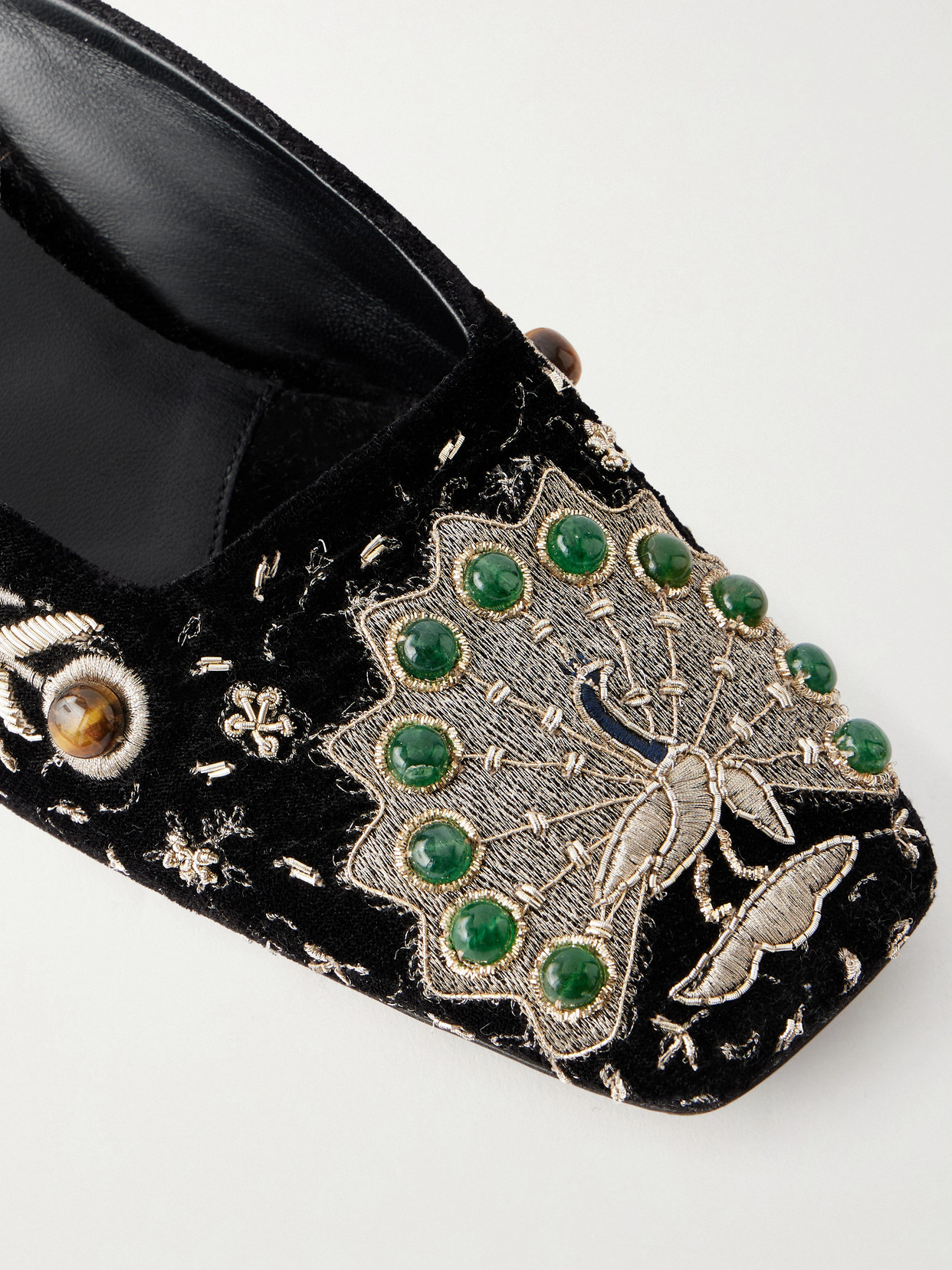 Atelier Embellished Embroidered Velvet Mules