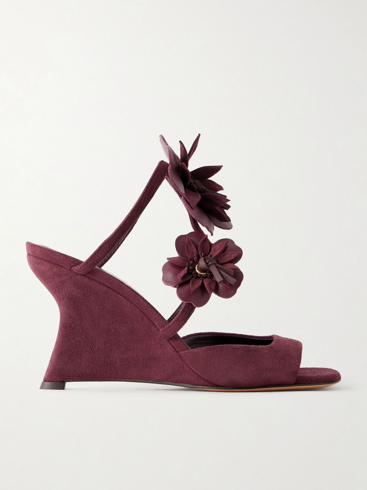 belara appliqued suede wedge sandals