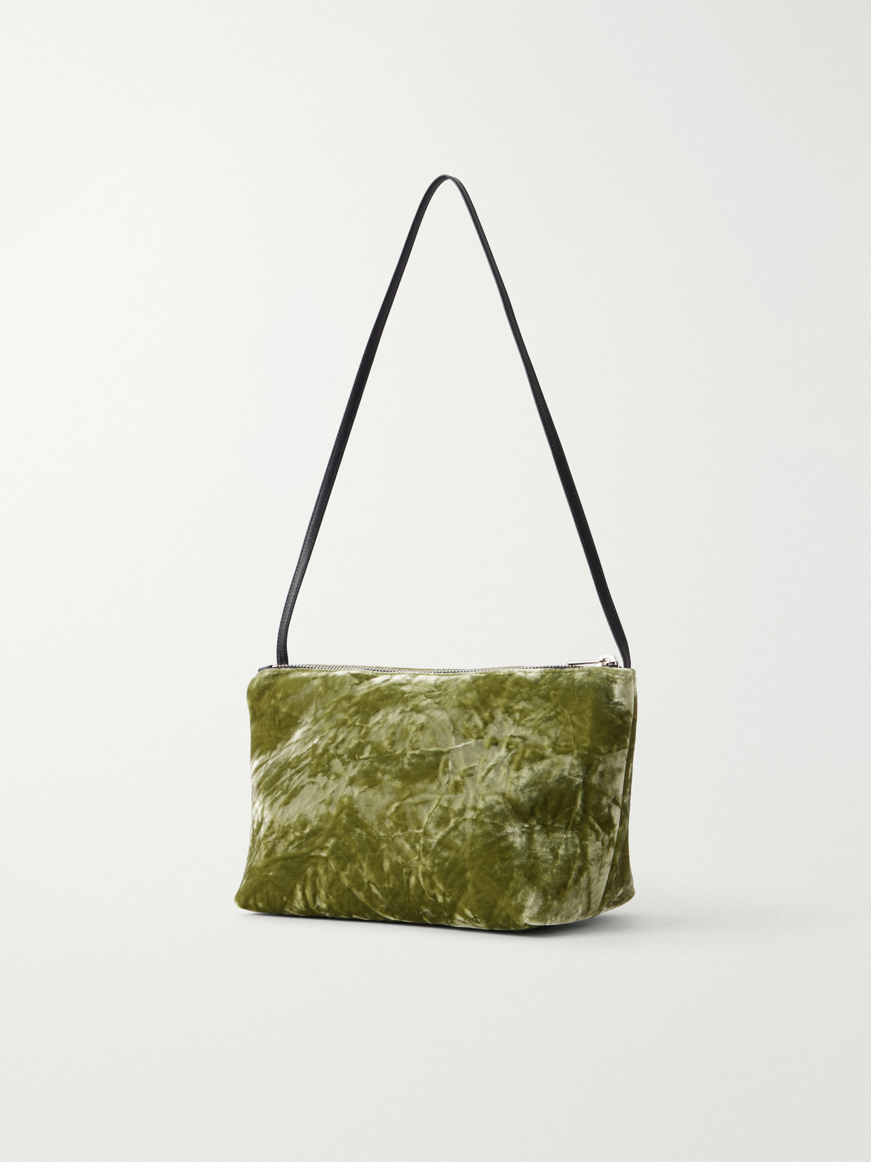 Corset Leather-Trimmed Crushed-Velvet Shoulder Bag