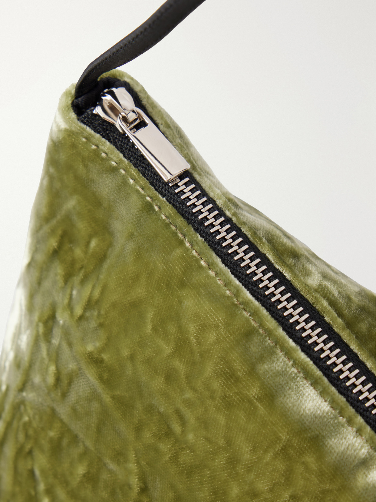 Corset Leather-Trimmed Crushed-Velvet Shoulder Bag