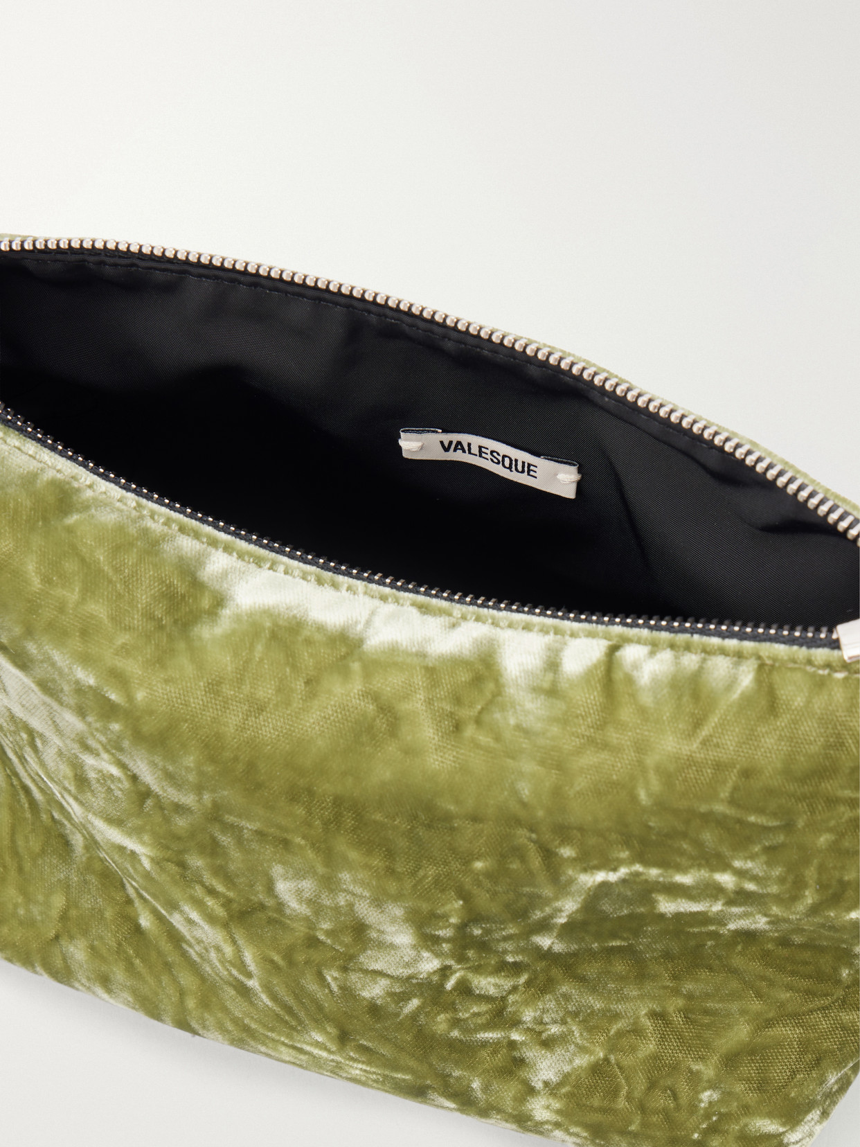 Corset Leather-Trimmed Crushed-Velvet Shoulder Bag