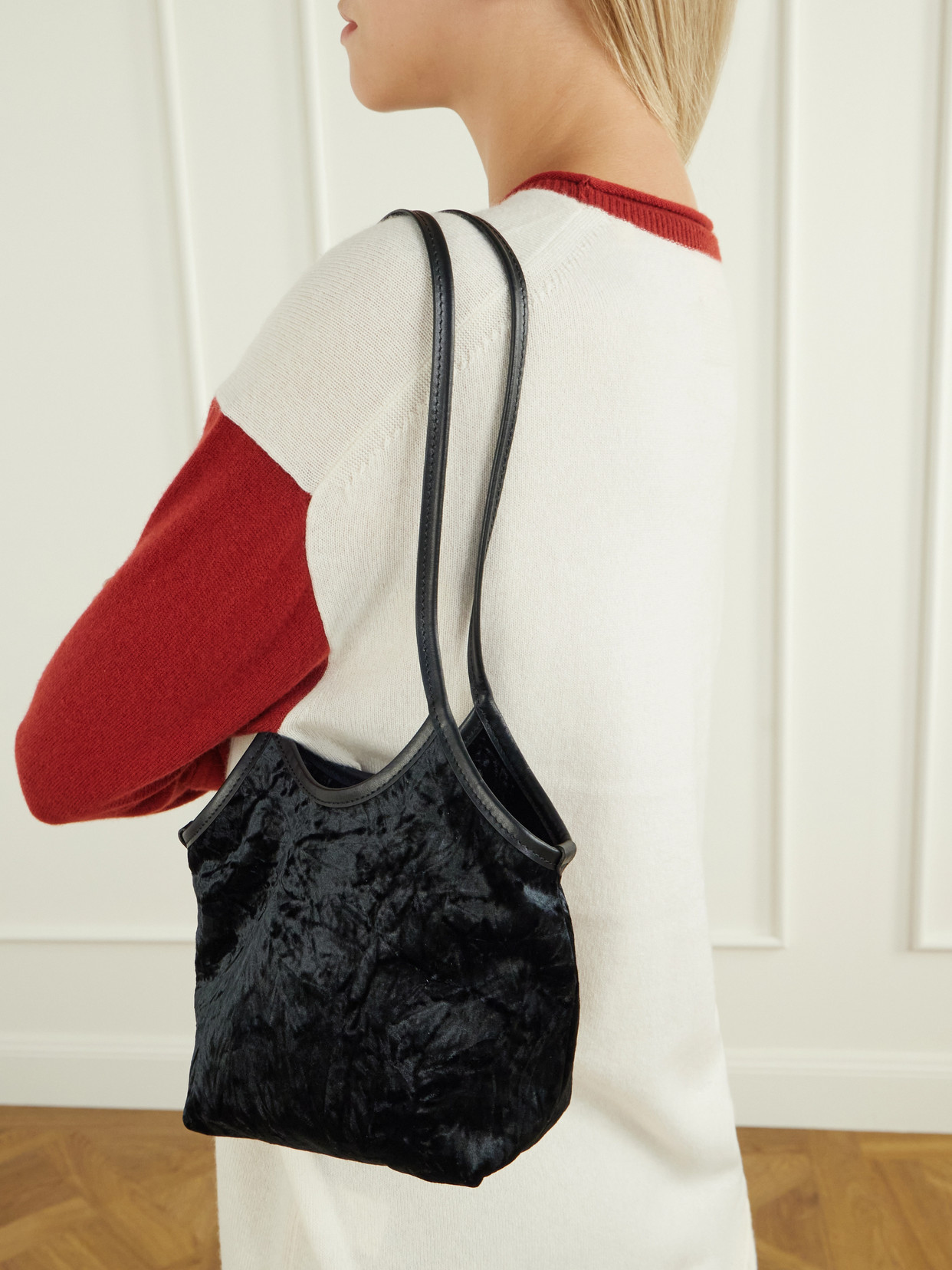 Cami Small Leather-Trimmed Velvet Shoulder Bag