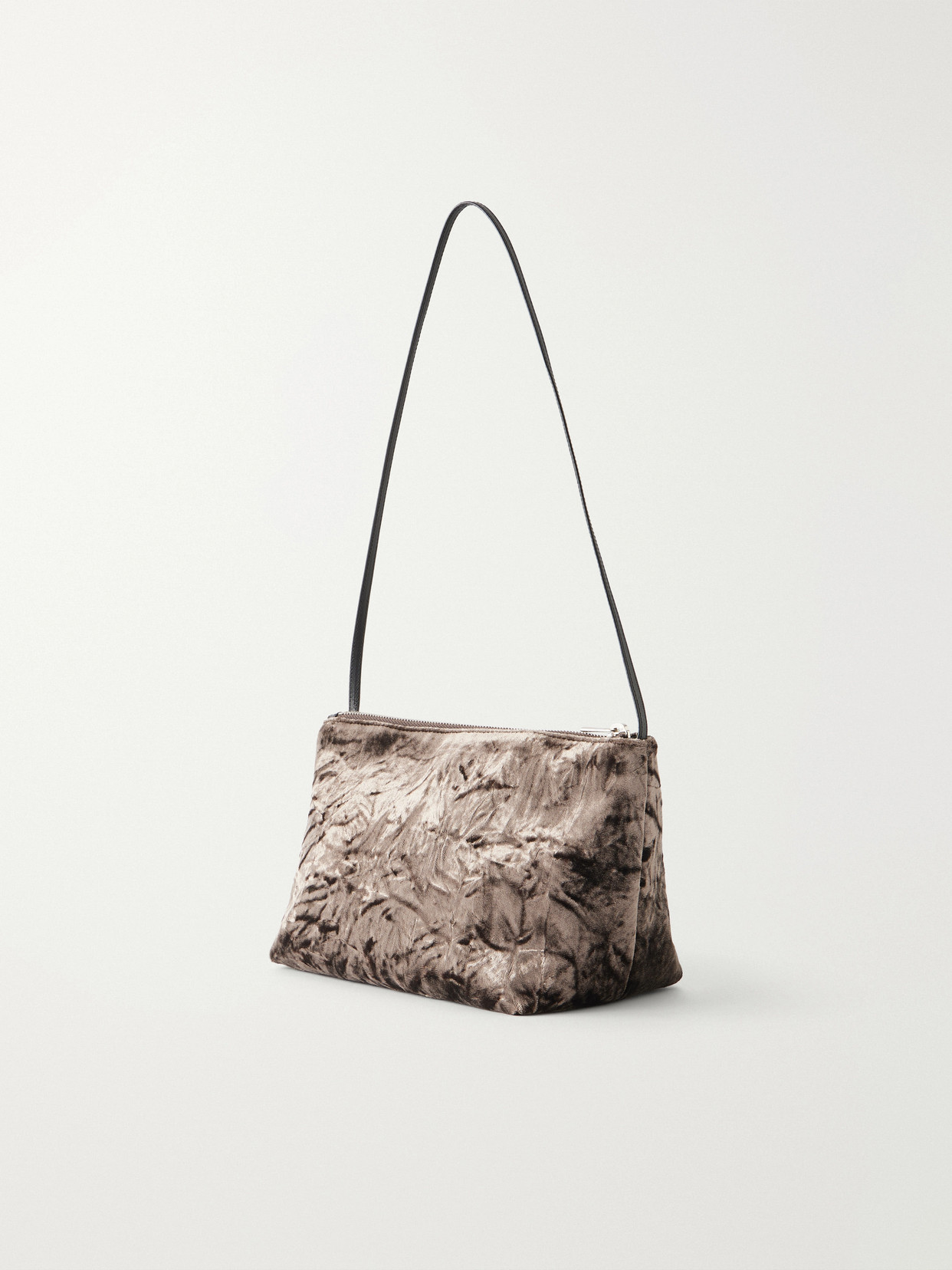 Corset Leather-Trimmed Crushed Velvet Shoulder Bag