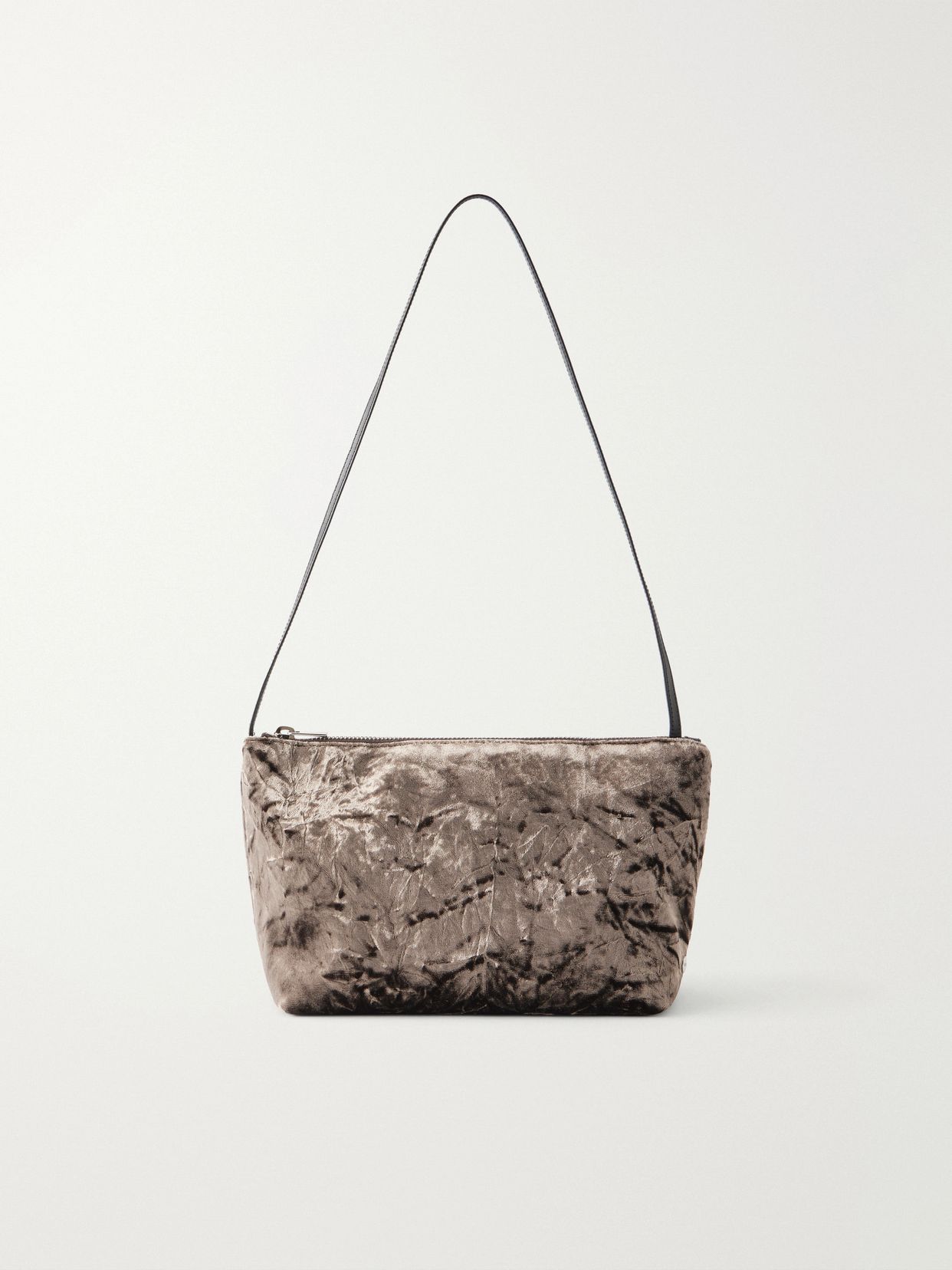 Corset Leather Trimmed Crushed Velvet Shoulder Bag