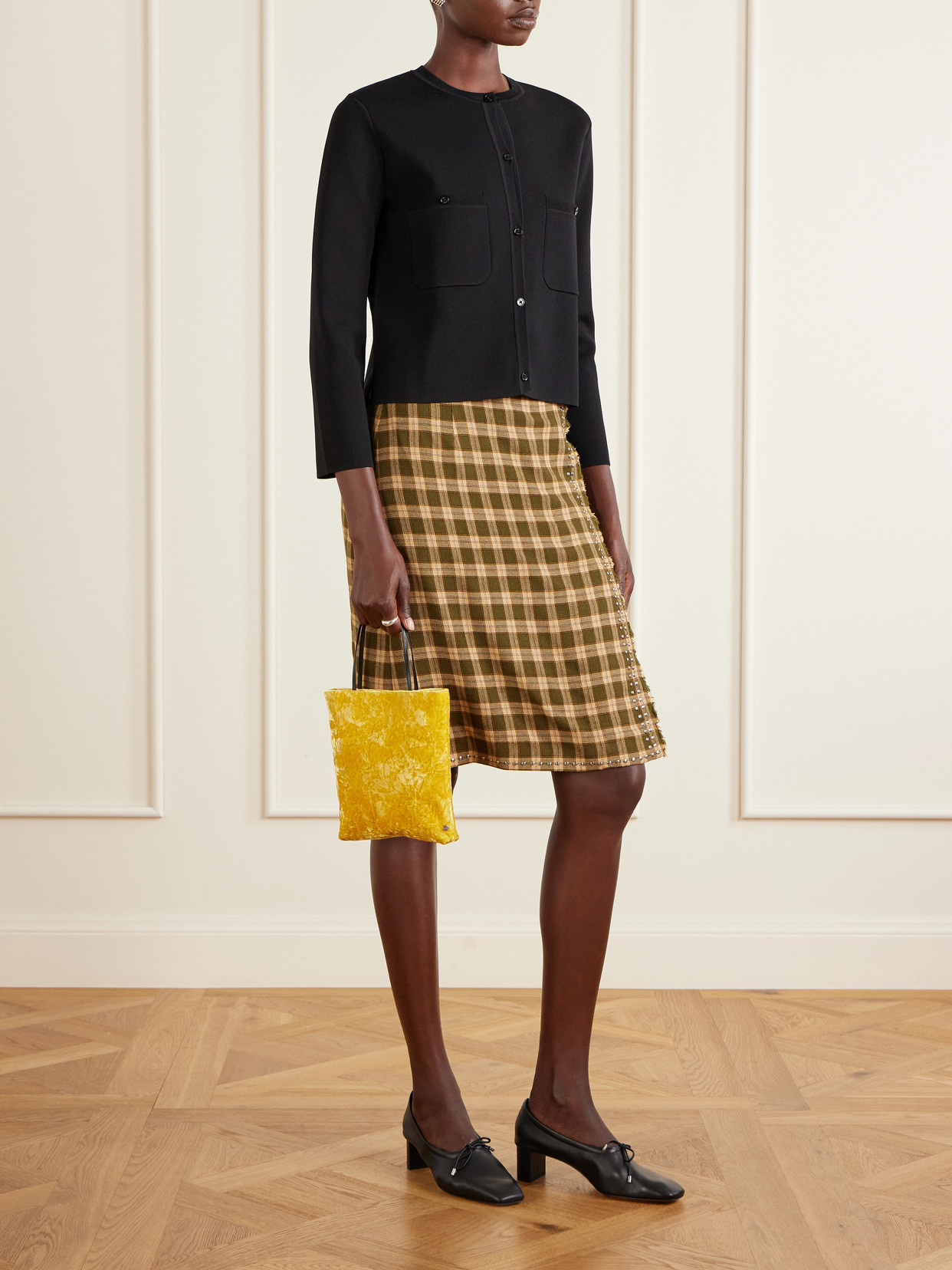 Thea Leather-Trimmed Crushed-Velvet Tote
