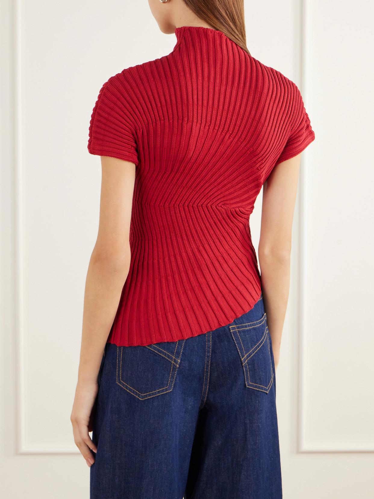 Annemie Asymmetric Rib-Knitted Cotton Top