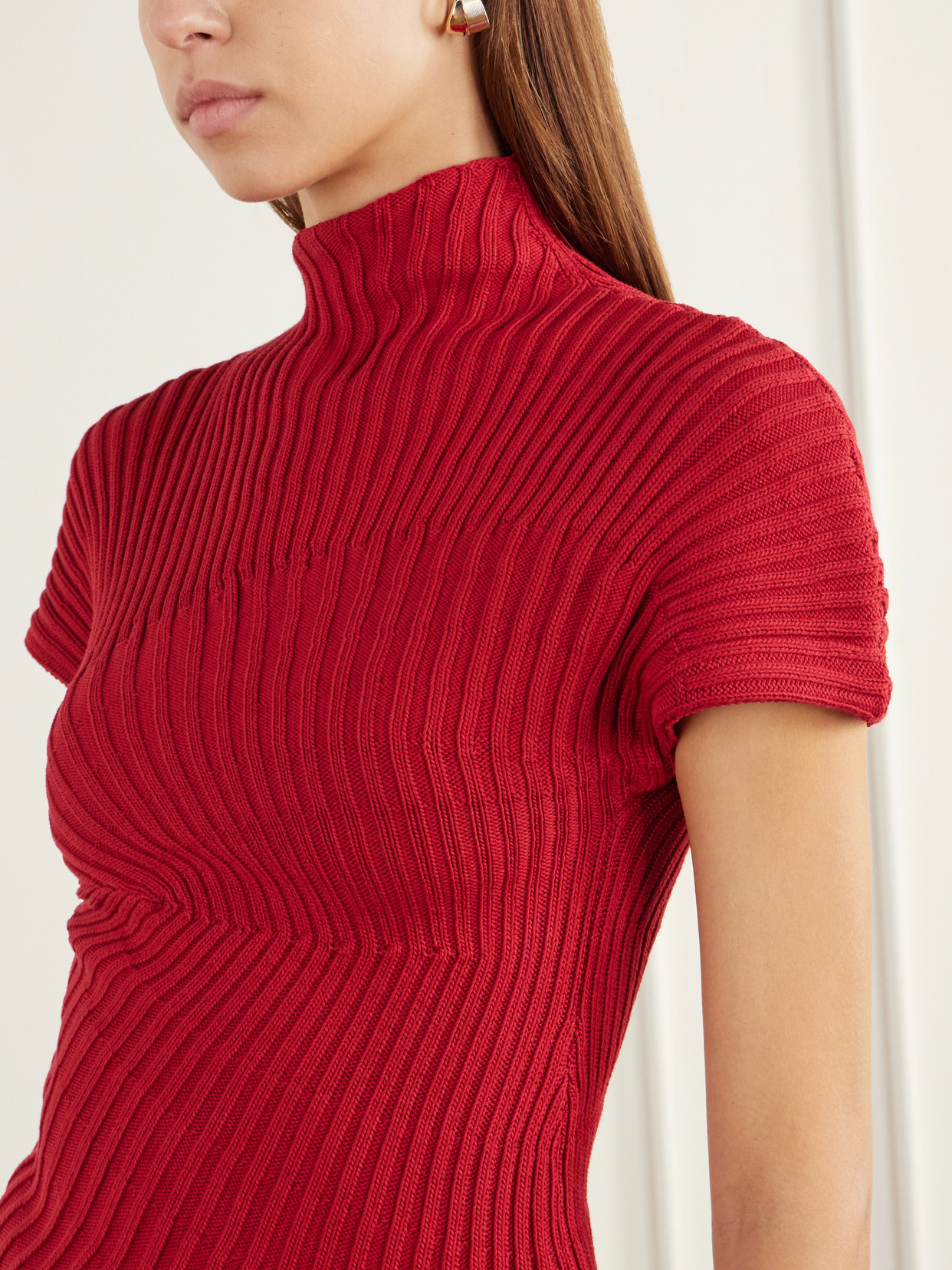Annemie Asymmetric Rib-Knitted Cotton Top