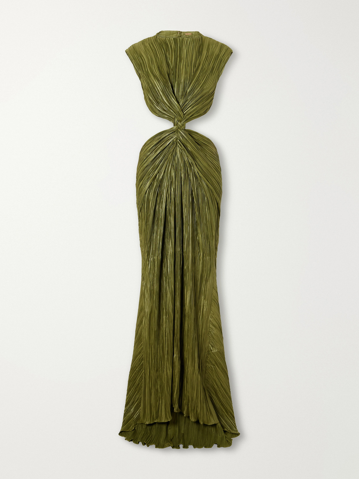 Cult Gaia Voss Open-back Braided Gathered Plissé Gown In Green