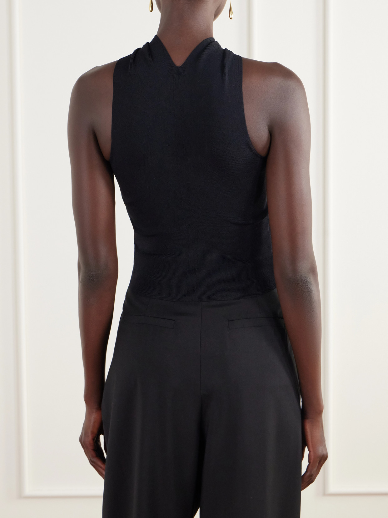 Chris Embellished Gathered Ribbed-Knit Tank