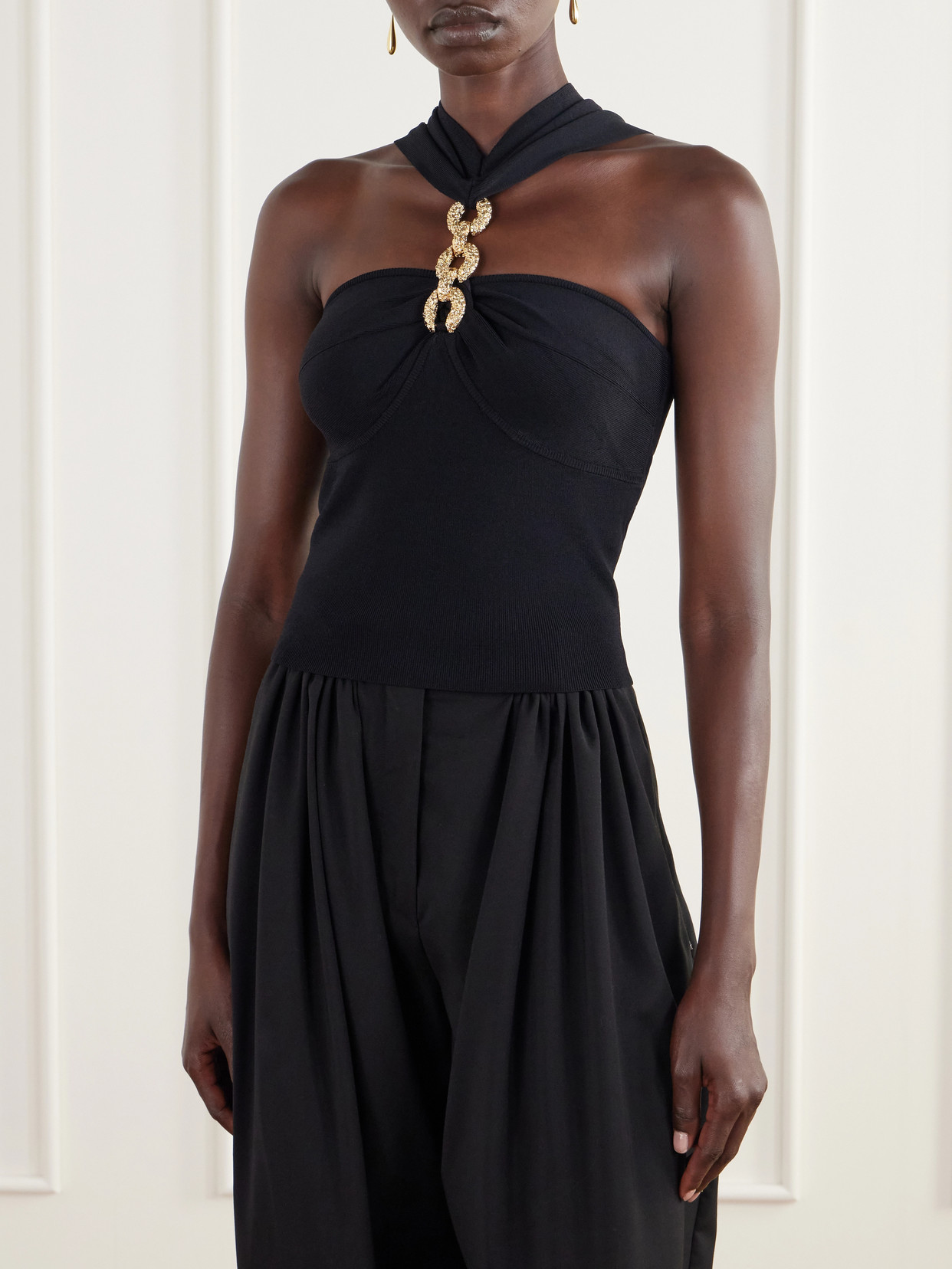 Chris Embellished Gathered Ribbed-Knit Tank