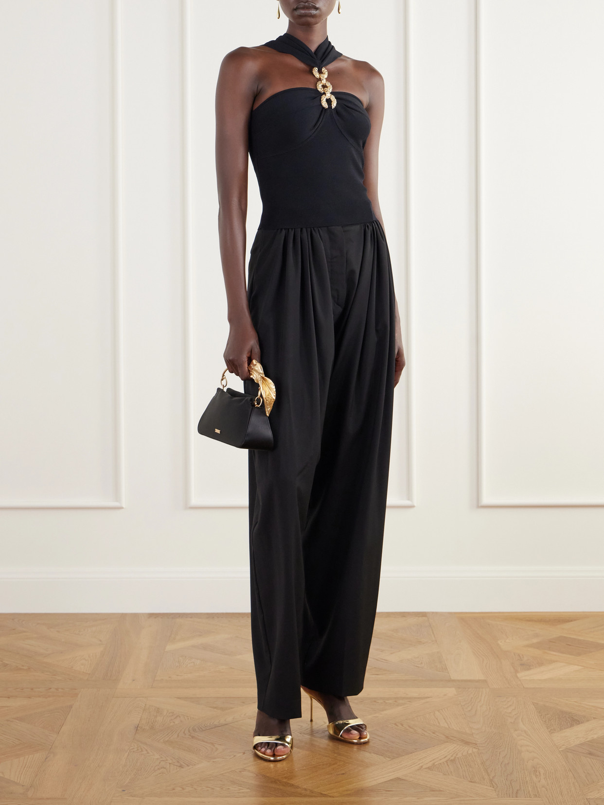 Chris Embellished Gathered Ribbed-Knit Tank