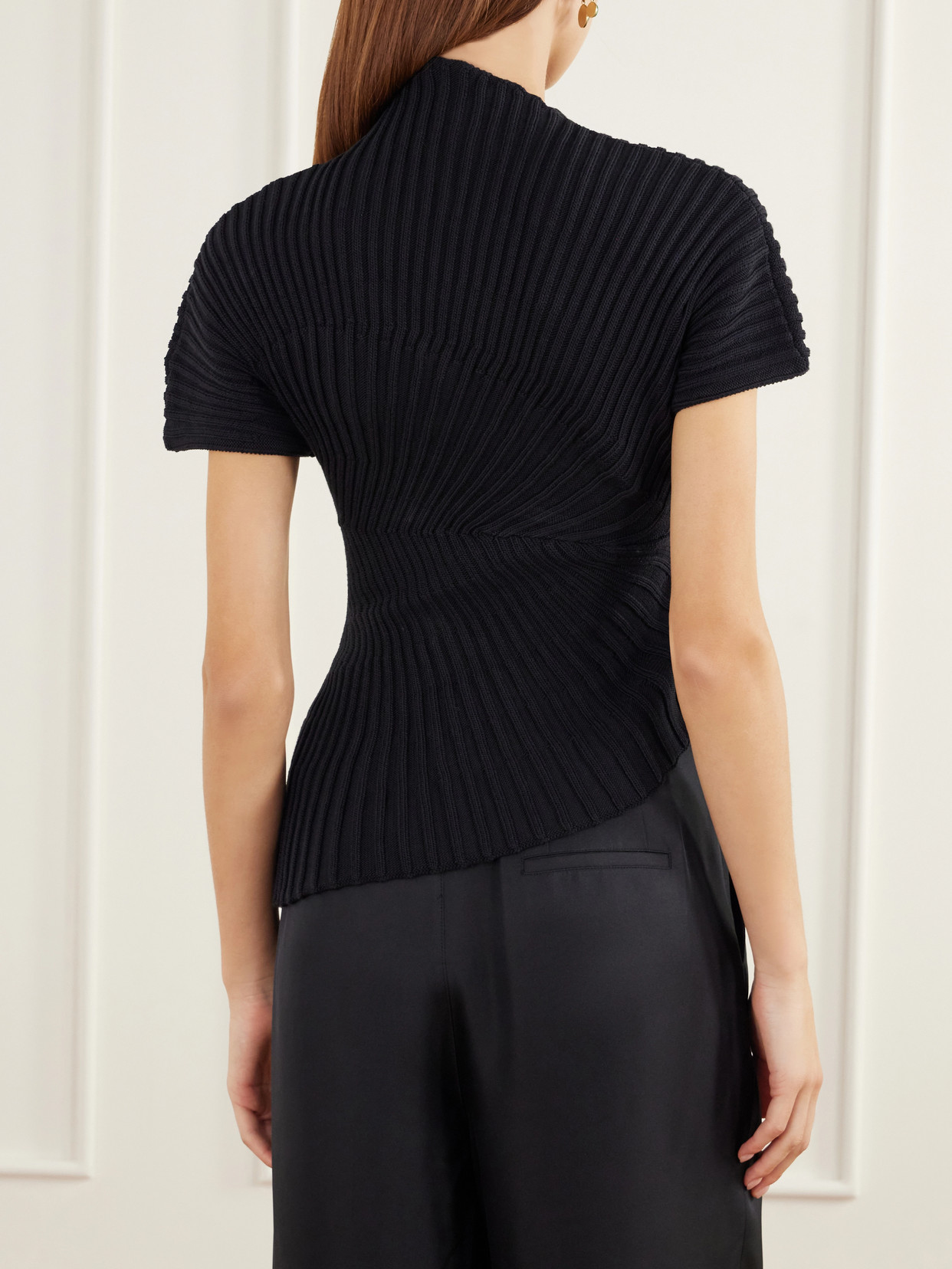 Annemie Asymmetric Rib-Knitted Cotton Top