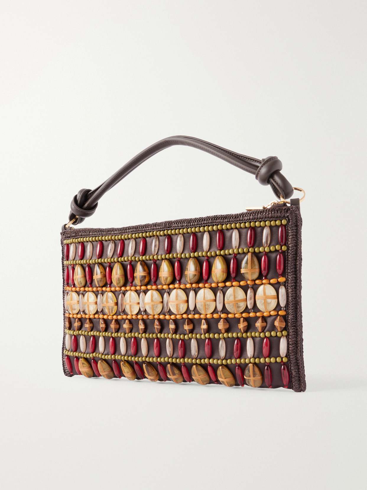 Hera Bead-Embellished Leather And Raffia-Trimmed Shoulder Bag