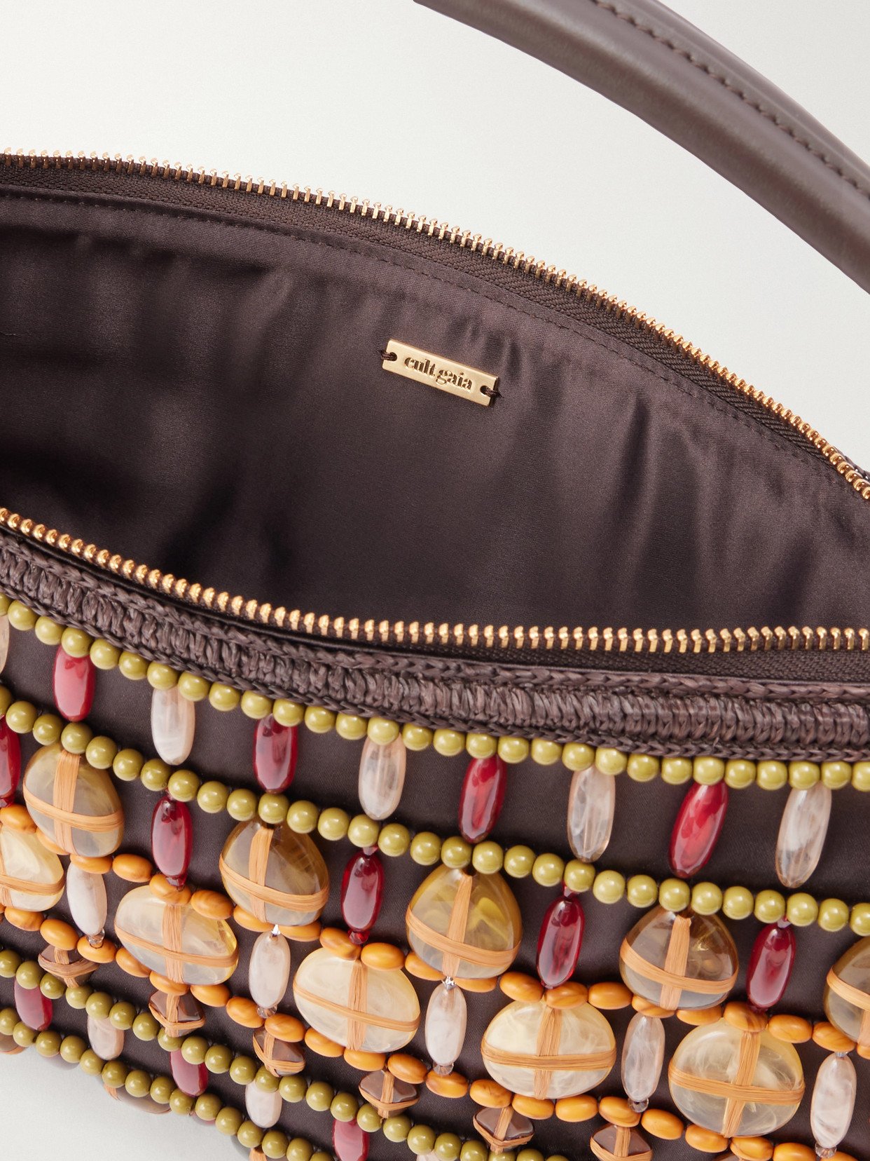 Hera Bead-Embellished Leather And Raffia-Trimmed Shoulder Bag