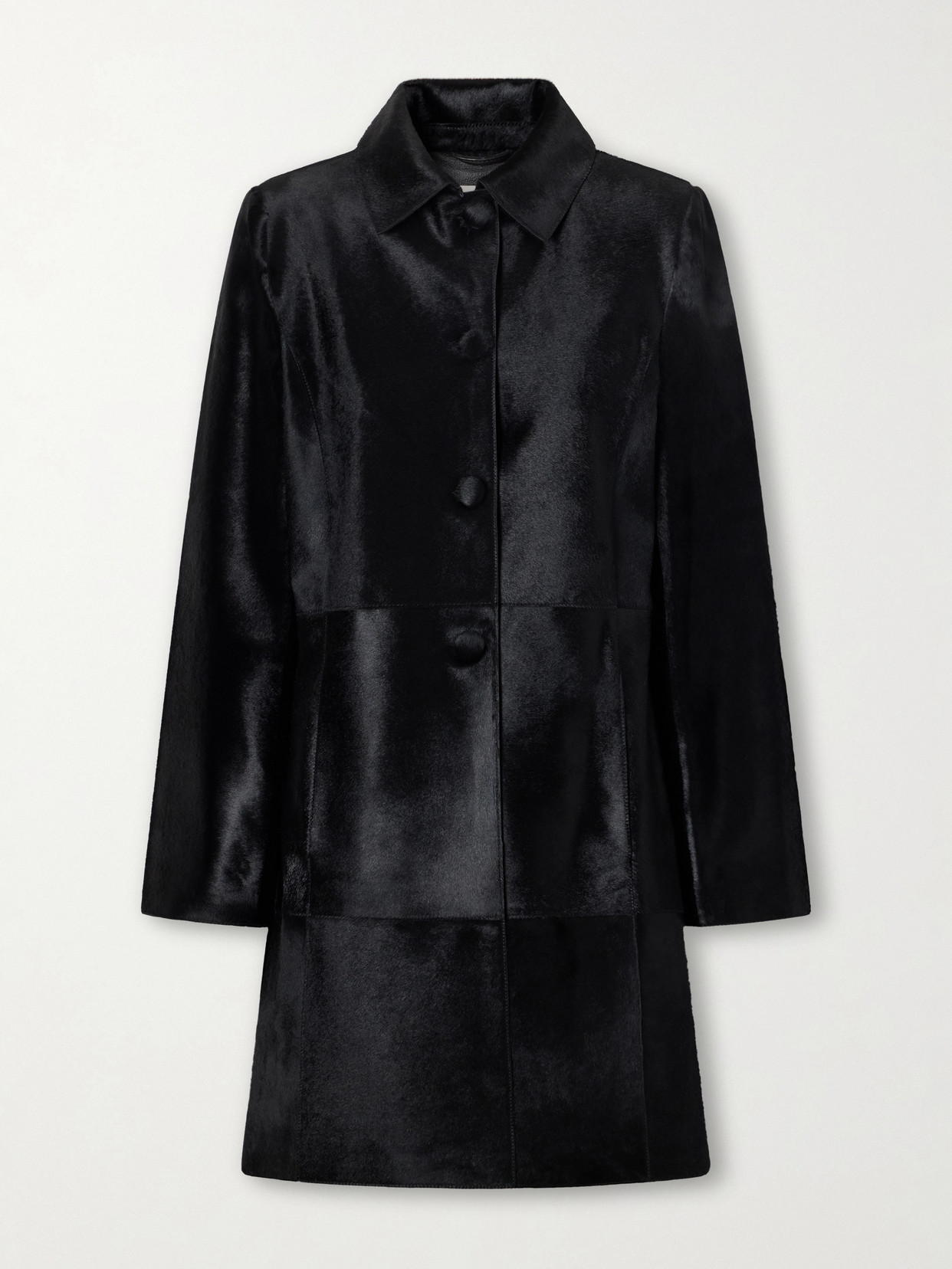 Nour Hammour Stella Paneled Calf Hair Coat In Black