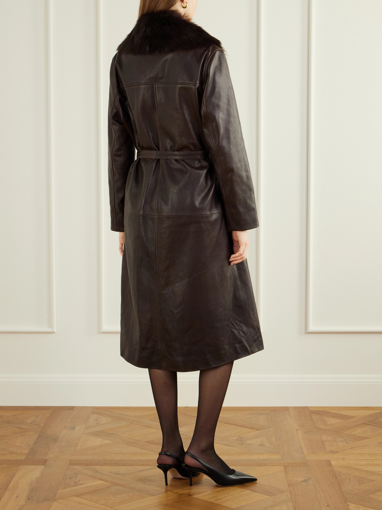 Niven Belted Shearling-Trimmed Leather Trench